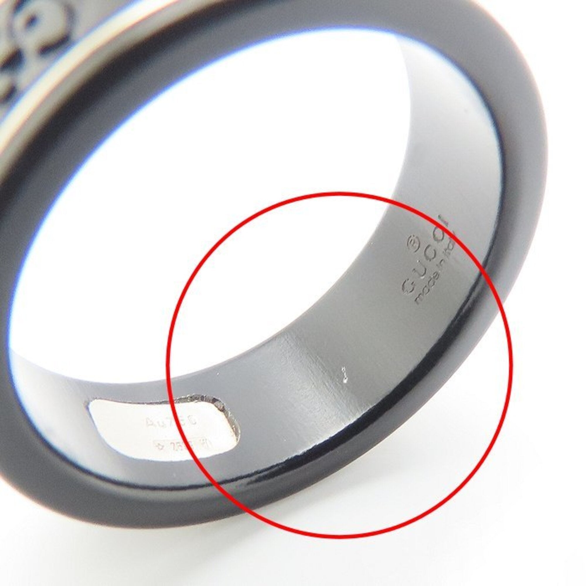 Gucci Icon Silver Black White Gold (18K) Band Ring (Pre-Owned)