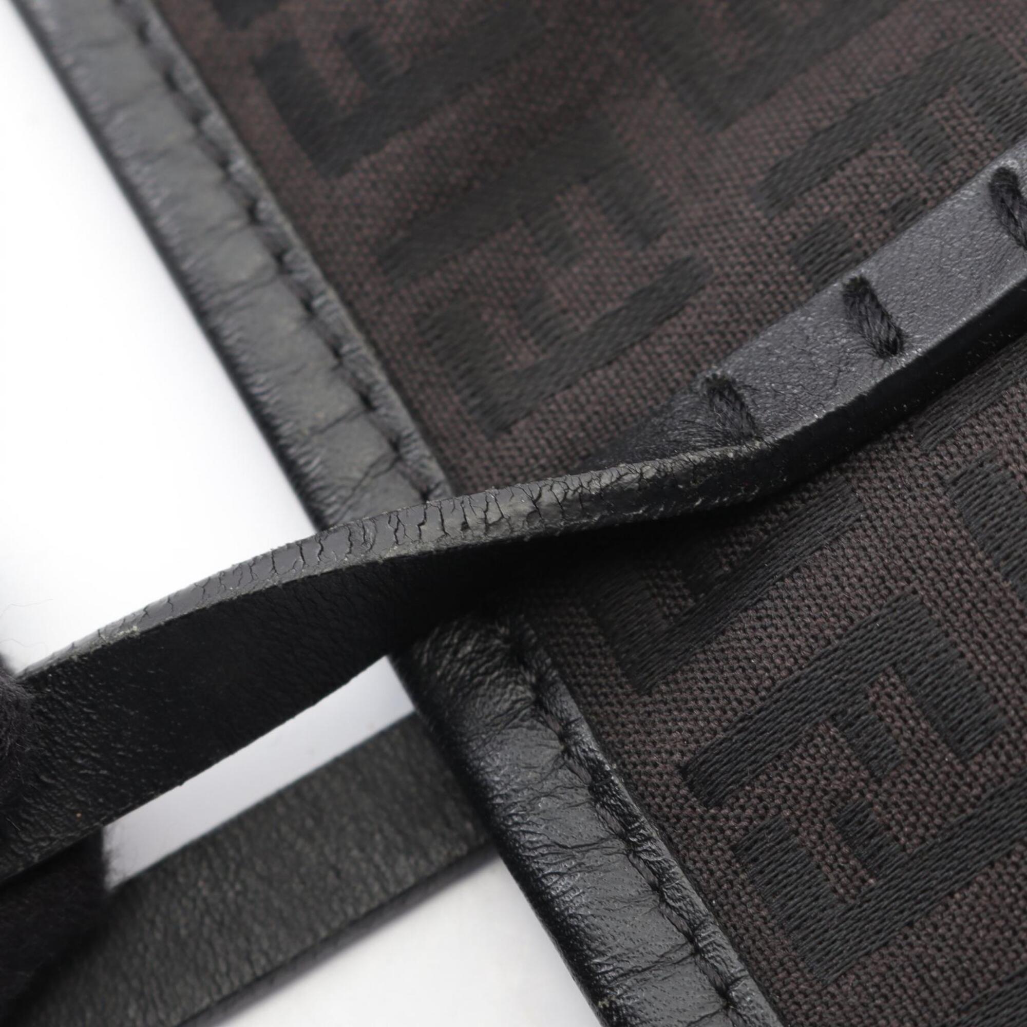 Fendi Black Brown Canvas Leather Handbag Tote Bag (Pre-Owned)