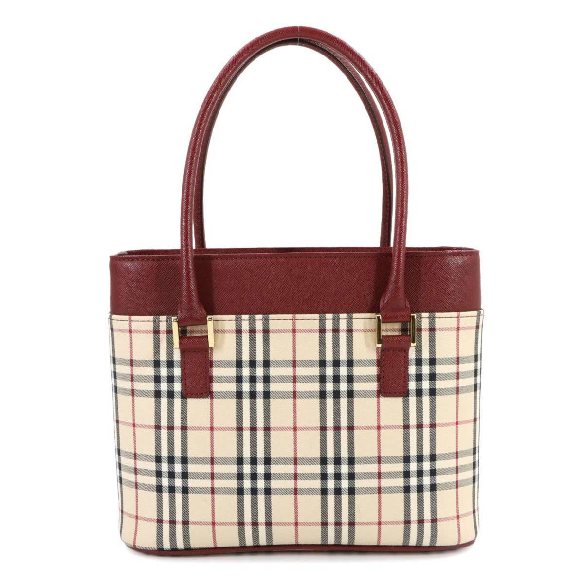 Burberry Beige Bordeaux Canvas Leather Handbag (Pre-Owned)