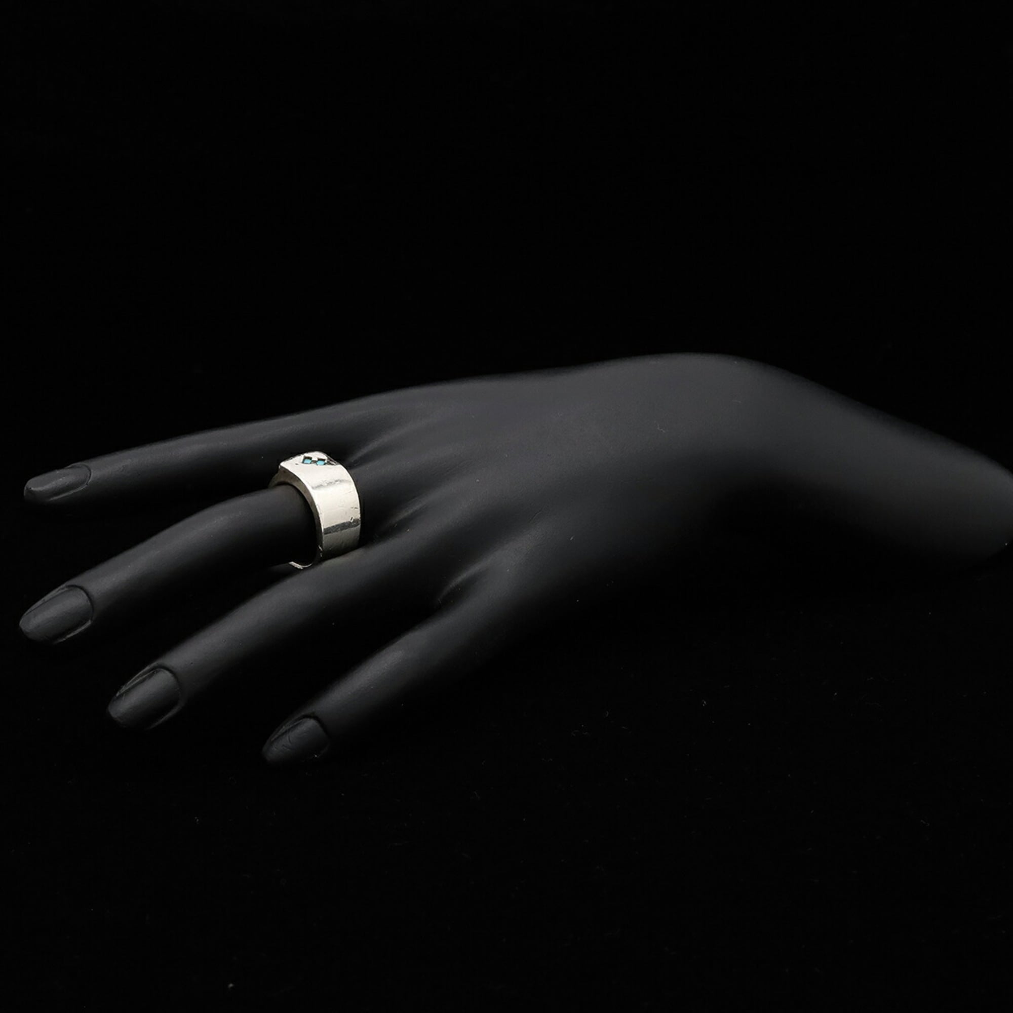 Hermes Silver Blue Silver 925 Band Ring (Pre-Owned)