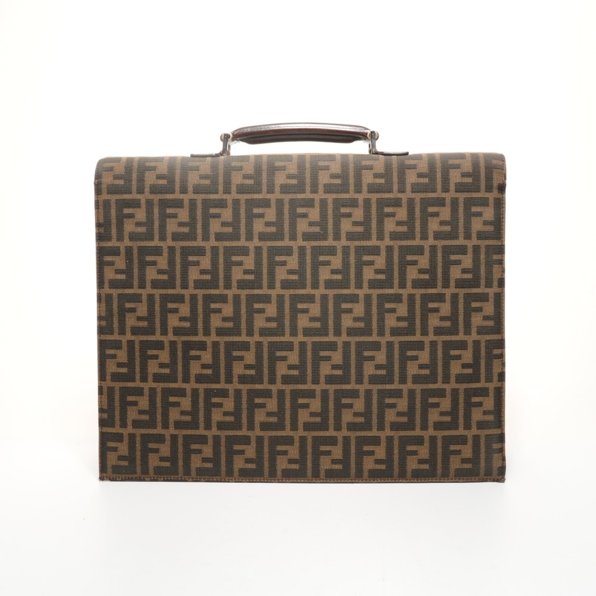 Fendi Brown Canvas Briefcase Handbag (Pre-Owned)