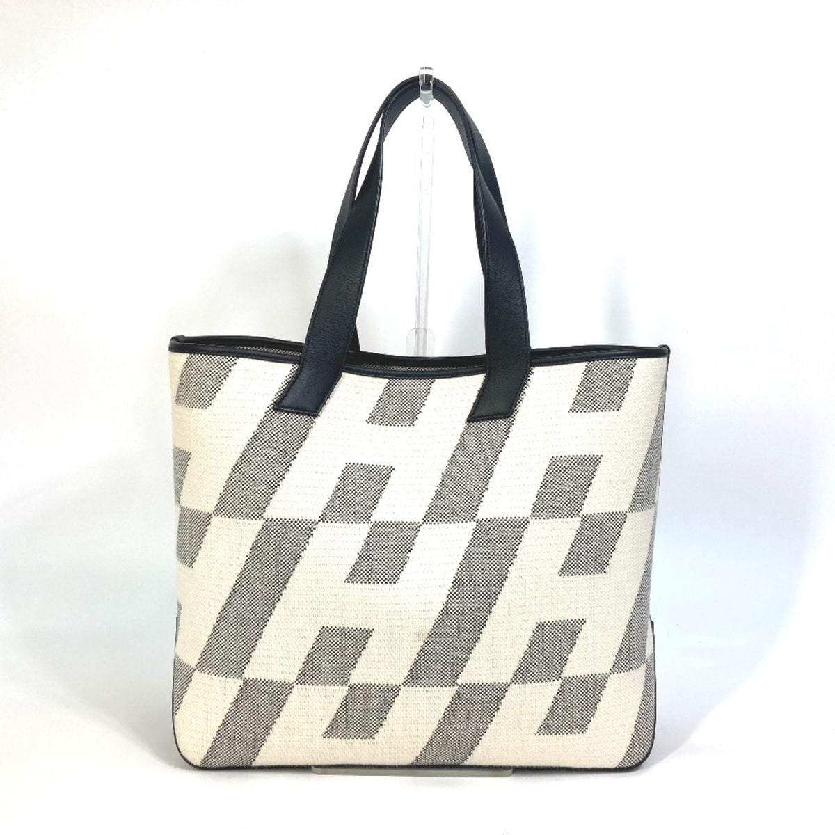 Hermes Black Gray White Canvas Swift Leather Handbag Tote Bag (Pre-Owned)