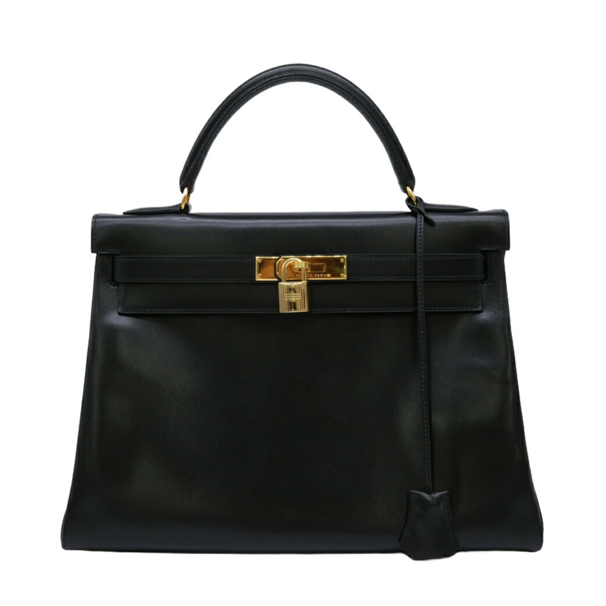 Hermes Black Box Calf Leather Handbag (Pre-Owned)