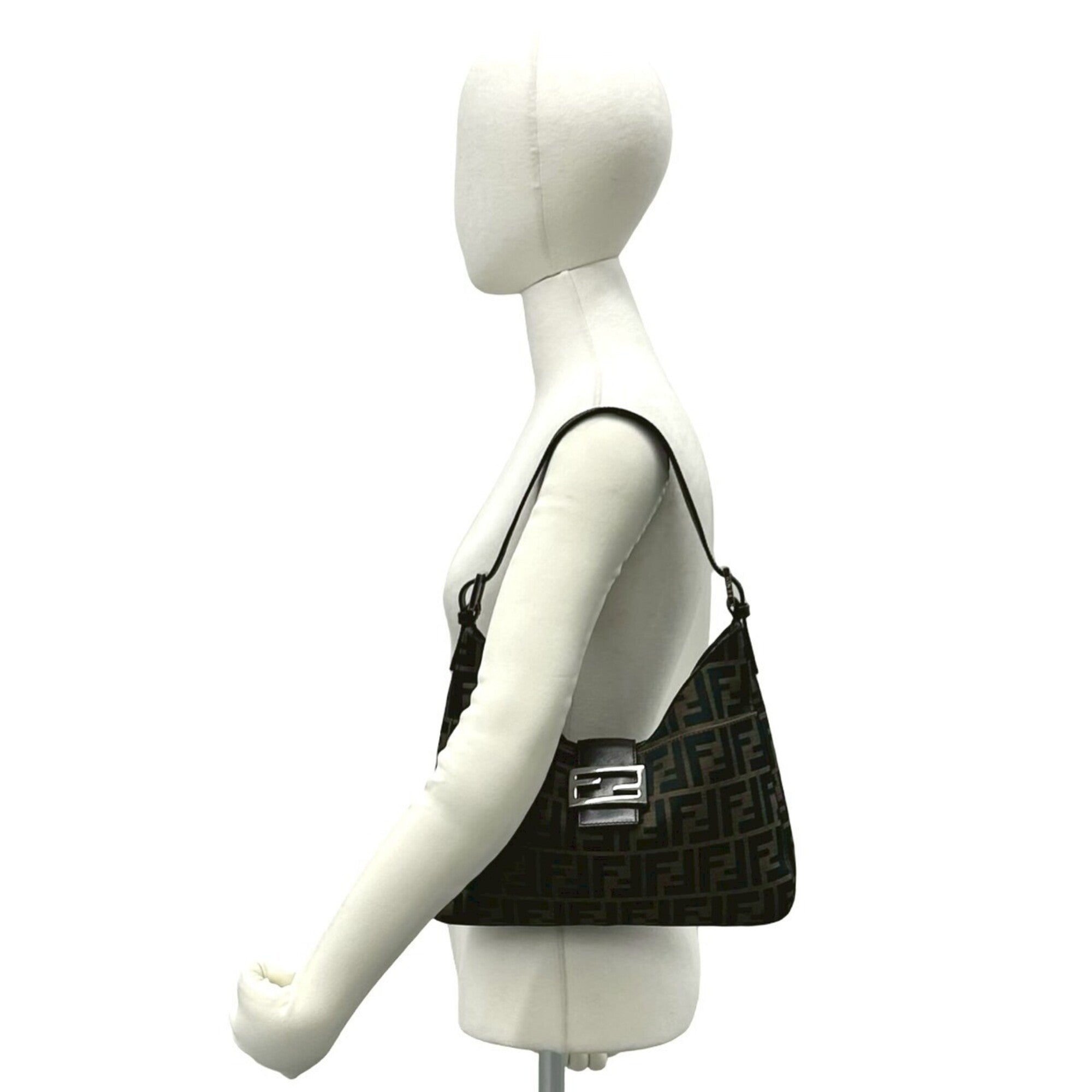 Fendi Black Brown Canvas Leather Shoulder Bag (Pre-Owned)