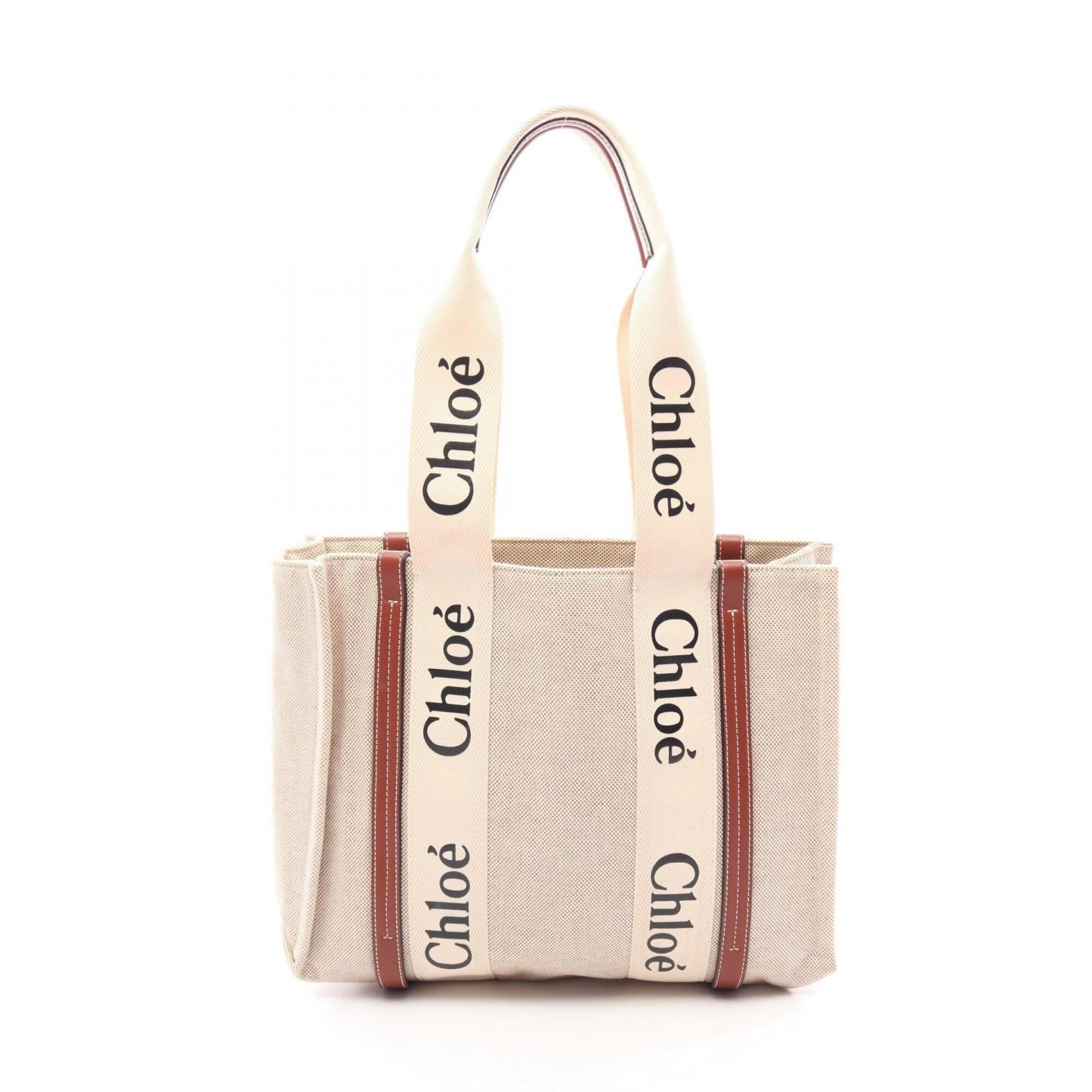 Chloé Beige Brown Canvas Leather Handbag Tote Bag (Pre-Owned)