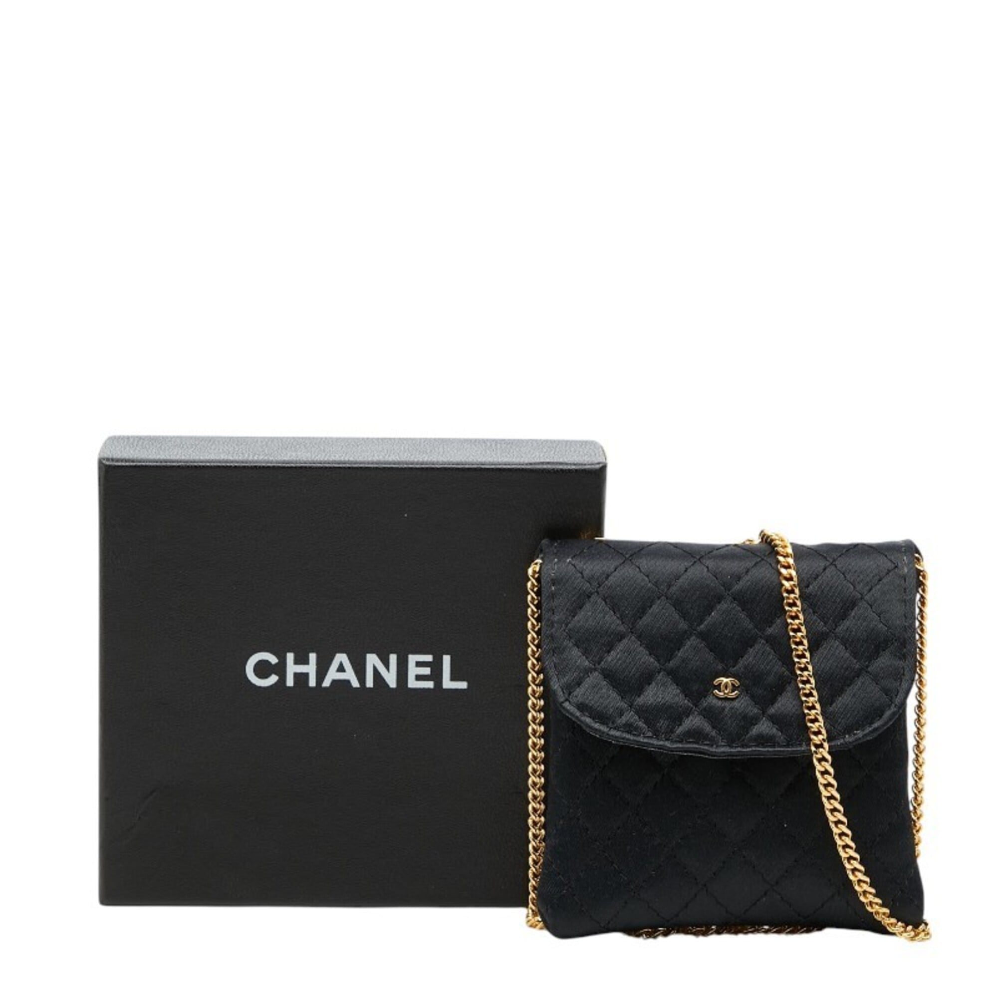 Chanel Black Satin Leather Pouch Shoulder Bag (Pre-Owned)