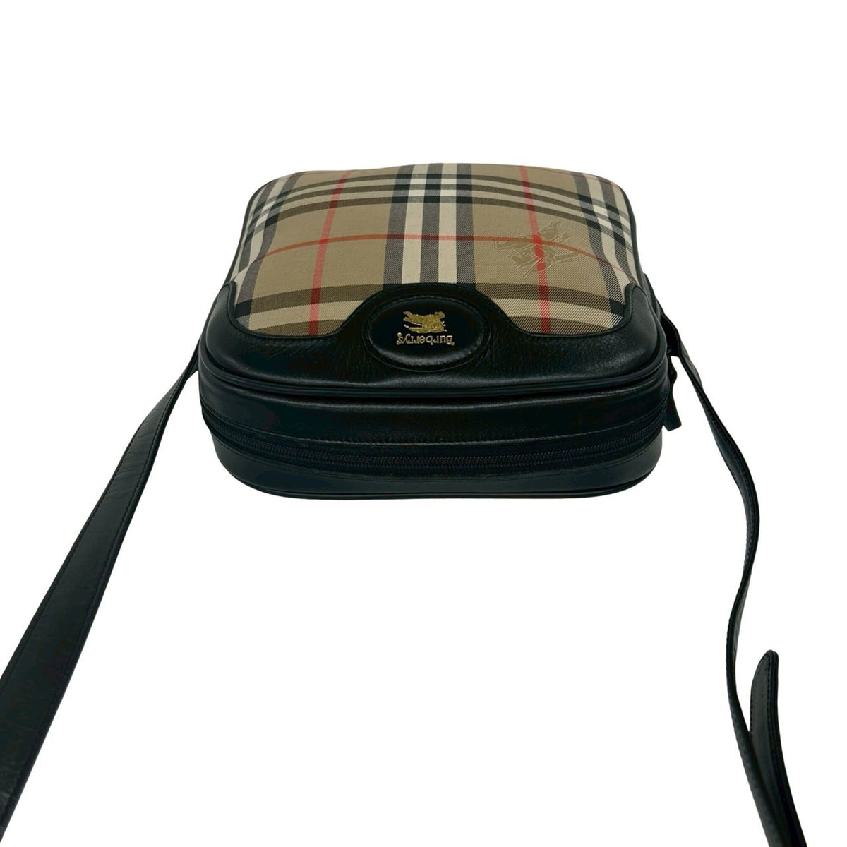 Burberry Beige Black Canvas Leather Shoulder Bag (Pre-Owned)