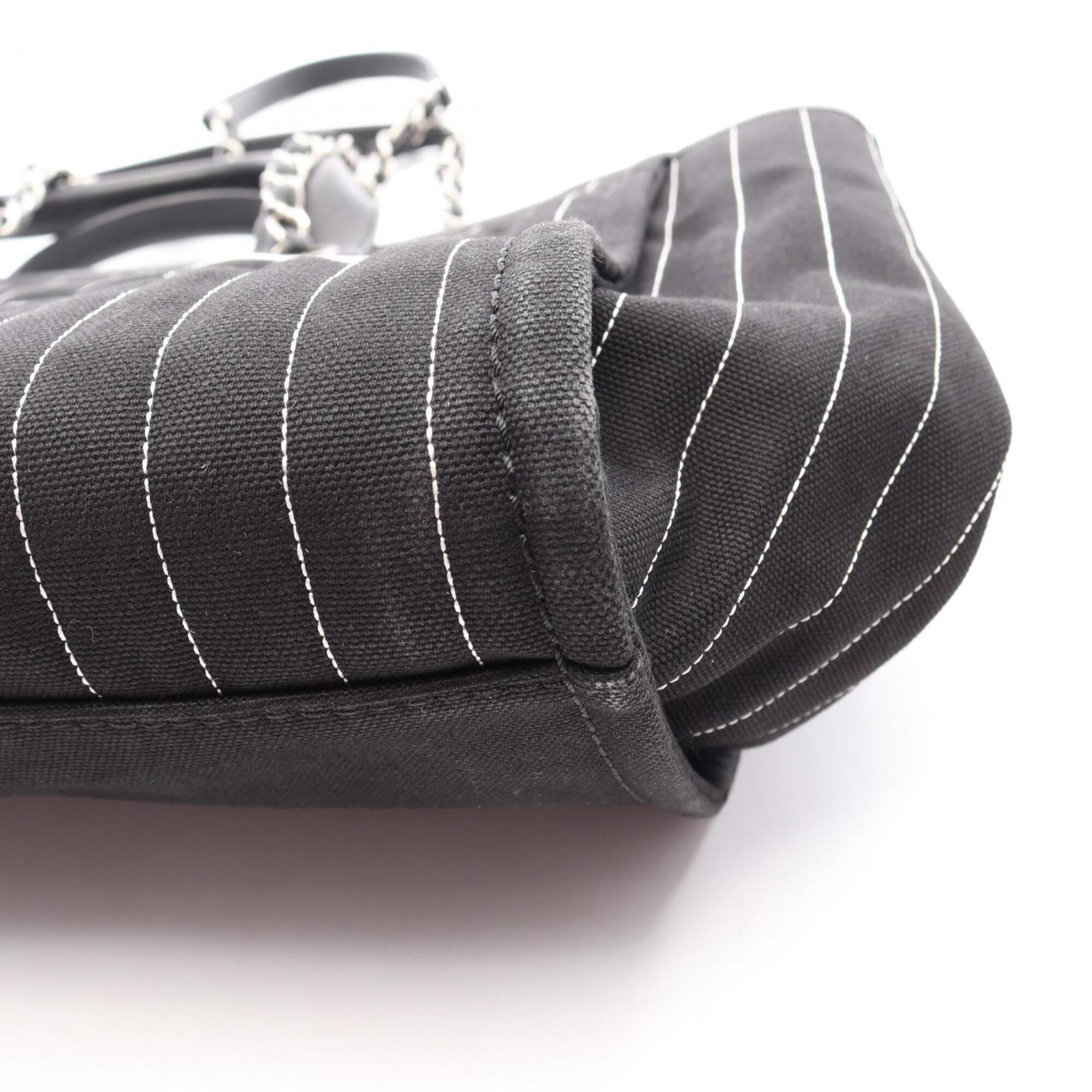 Chanel Black White Canvas Leather Handbag Pouch Tote Bag (Pre-Owned)