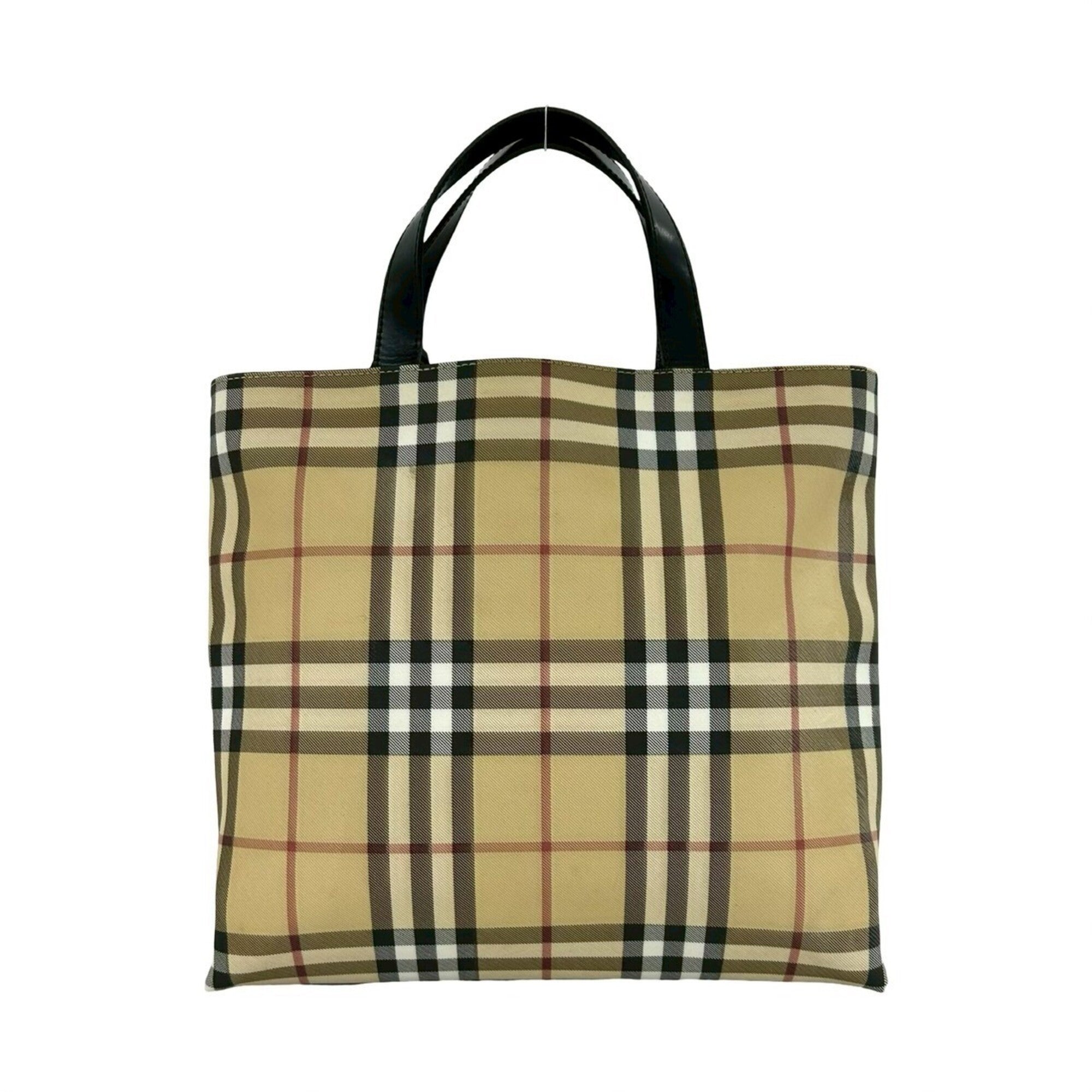 Burberry Beige Black Pvc Leather Boston Bag Handbag Tote Bag (Pre-Owned)