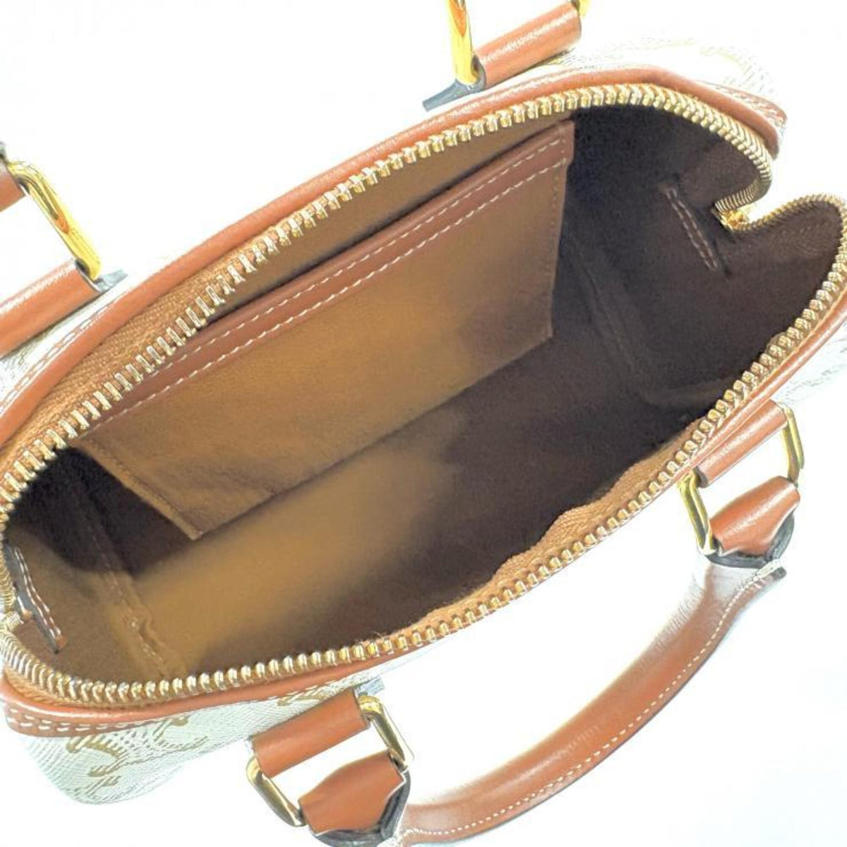 Celine Brown White Canvas Leather Handbag Shoulder Bag (Pre-Owned)
