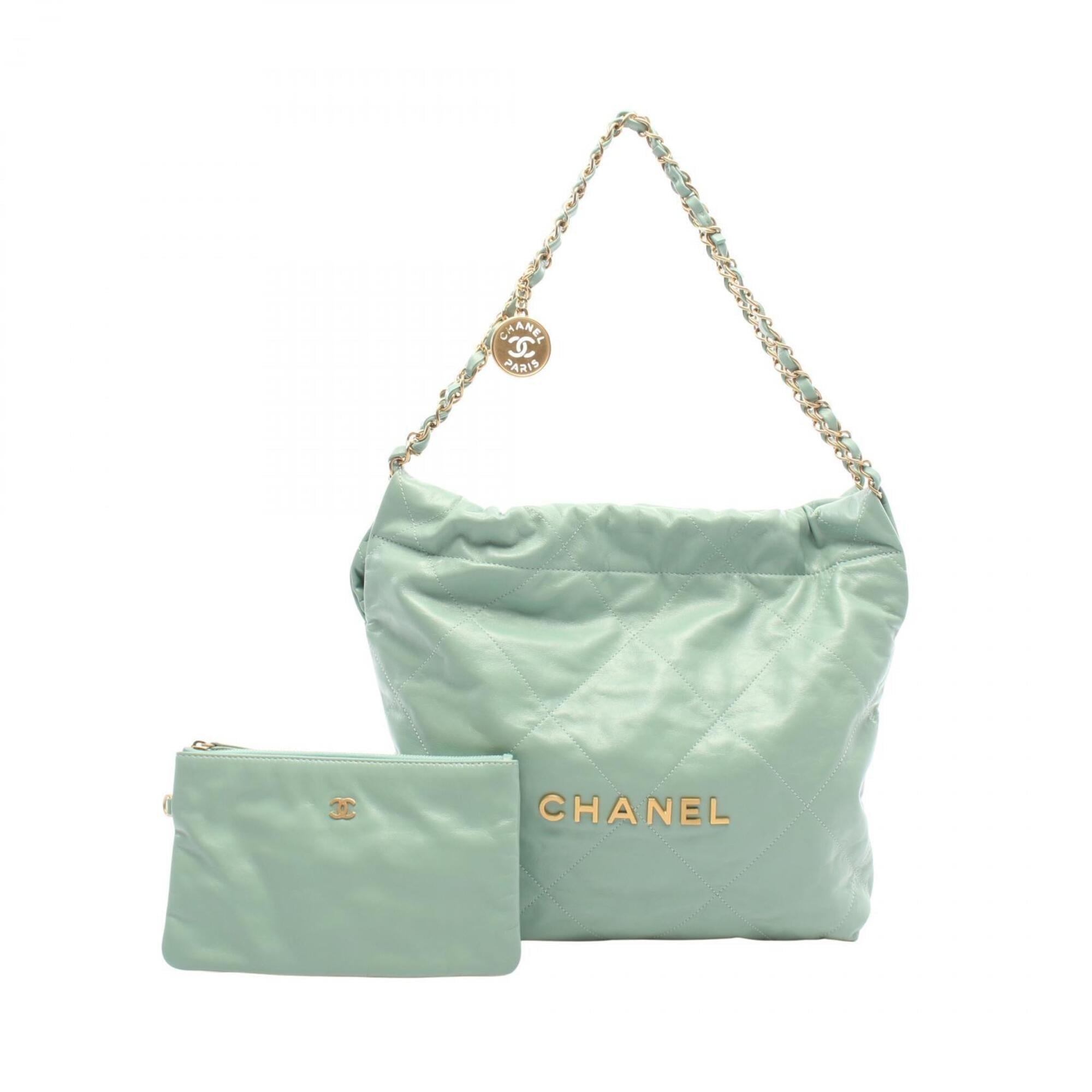 Chanel Green Leather Handbag Pouch Shoulder Bag (Pre-Owned)