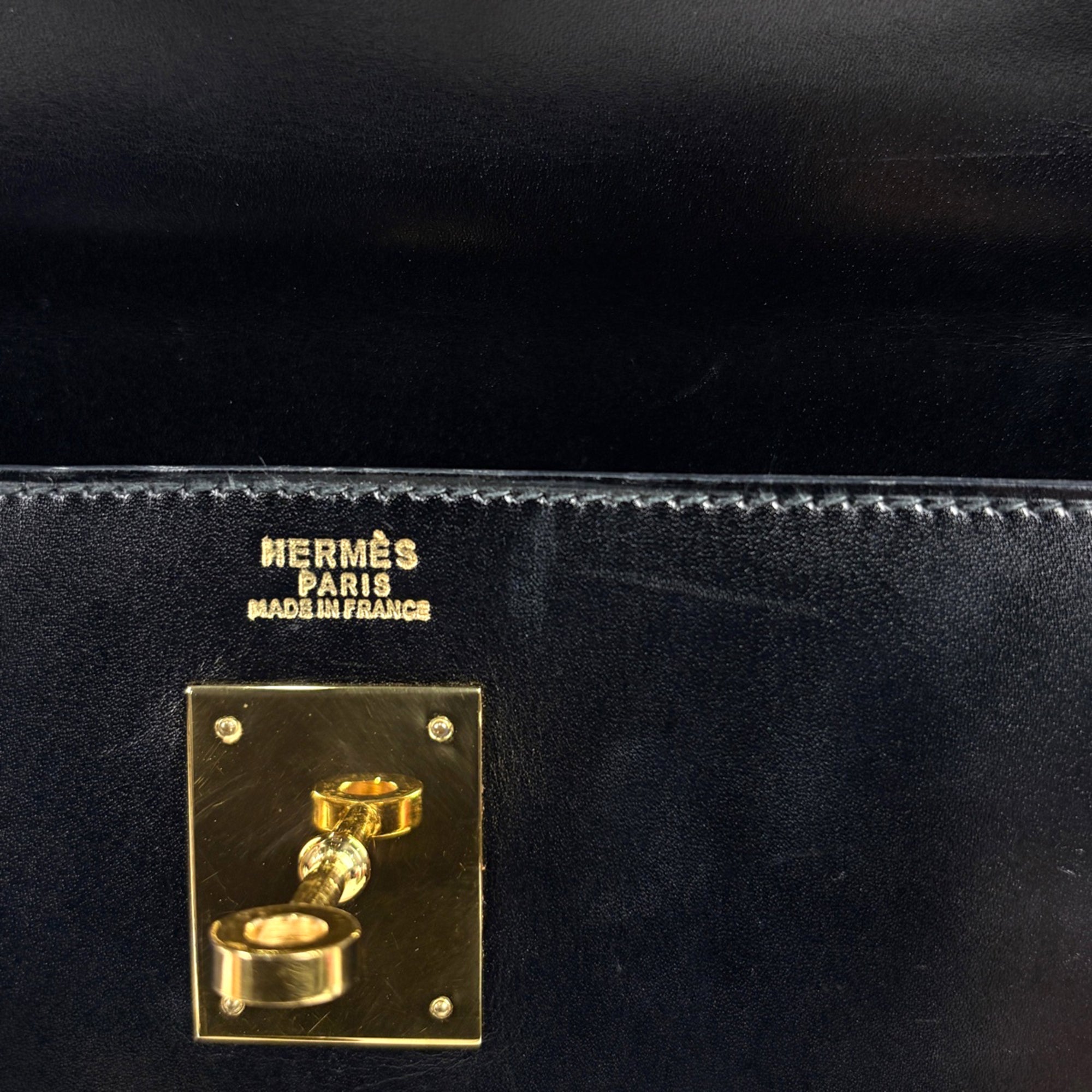 Hermes Kelly Black Box Calf Leather Handbag (Pre-Owned)