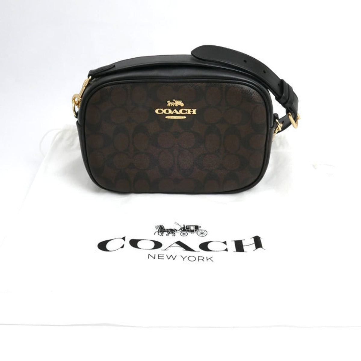 Coach Black Brown Coated Canvas Leather Shoulder Bag (Pre-Owned)
