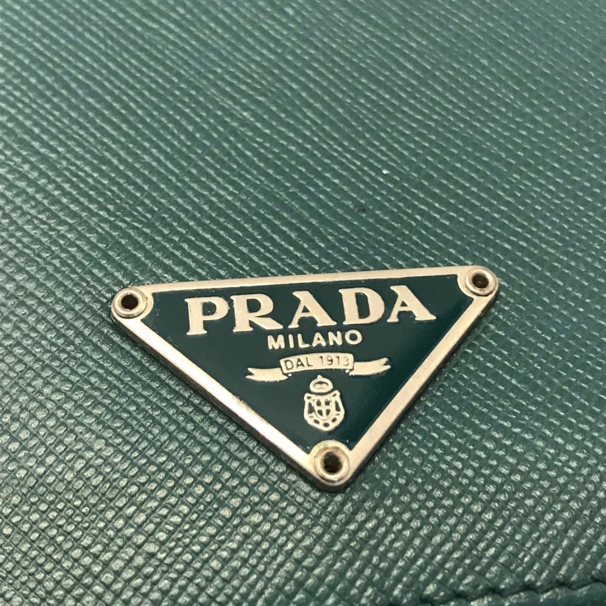 Prada Green Saffiano Triangle Wallet (Bi-Fold) (Pre-Owned)
