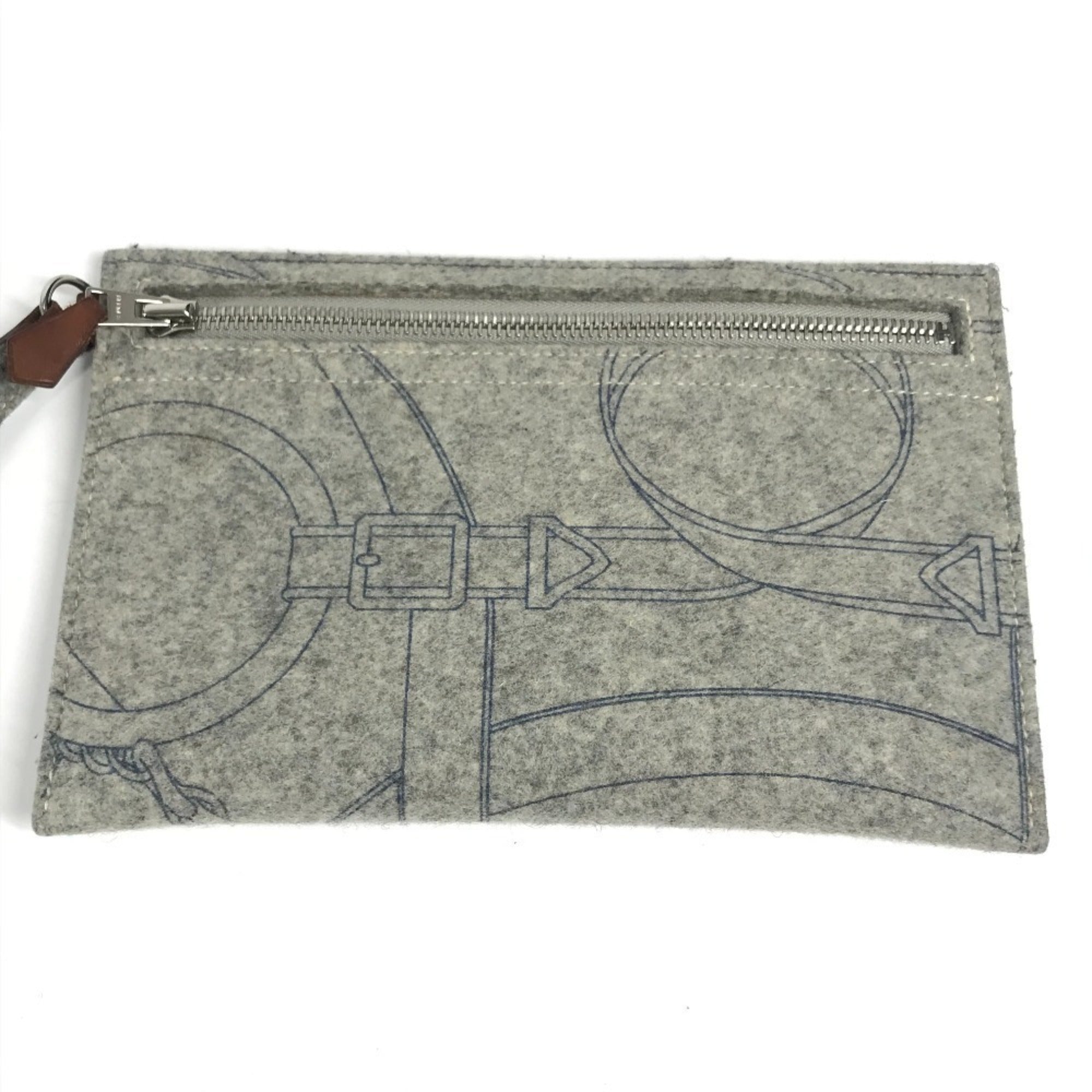 Hermes Karimi Brown Gray Felt Leather Shoulder Bag Tote Bag (Pre-Owned)