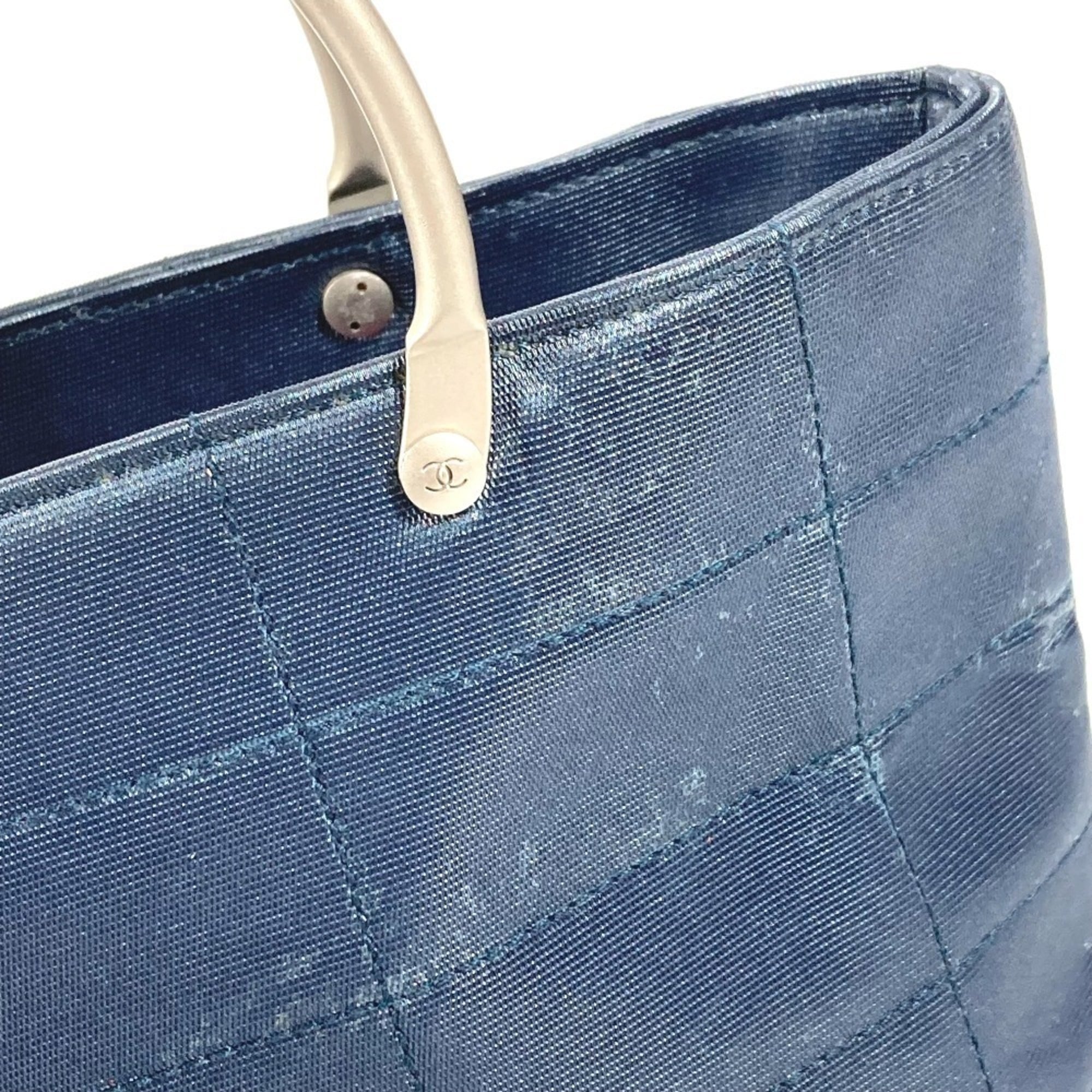 Chanel Blue Nylon Canvas Handbag Tote Bag (Pre-Owned)