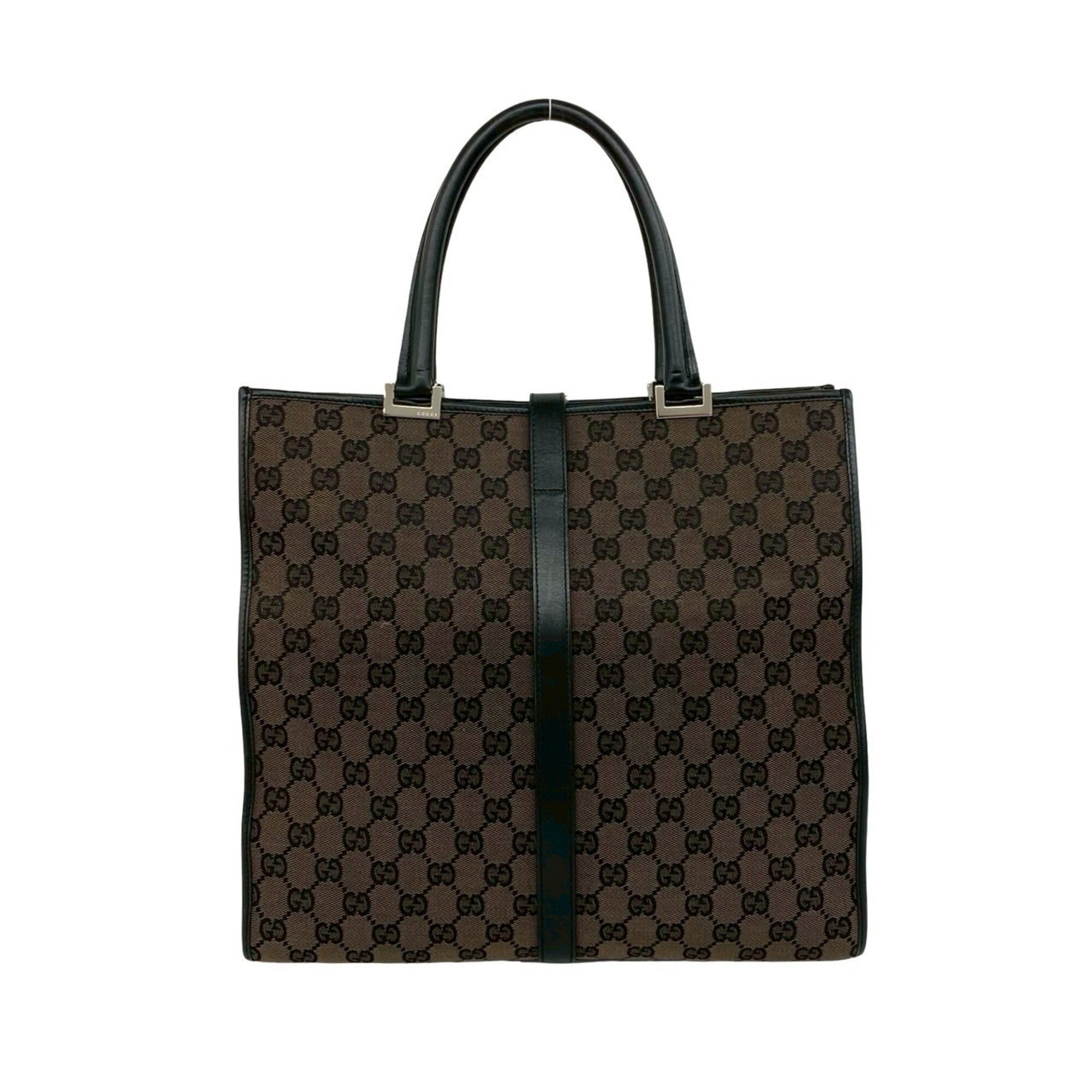 Gucci Black Brown Leather Canvas Boston Bag Handbag (Pre-Owned)