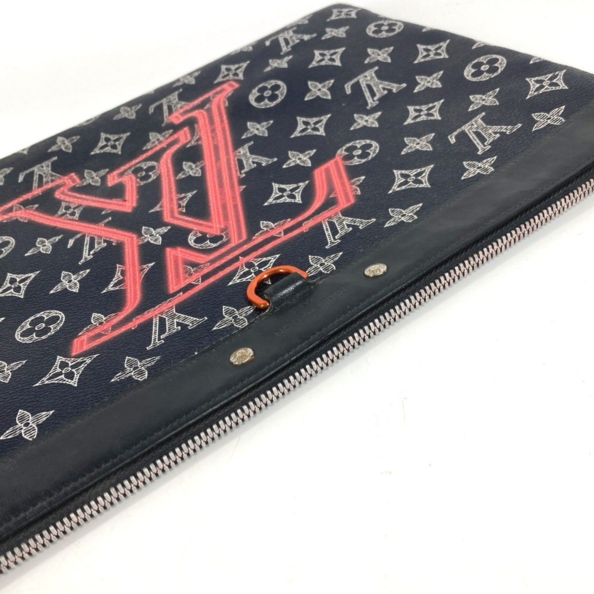 Louis Vuitton Navy Red Color Monogram Clutch Bag Handbag Pochette Pouch (Pre-Owned)