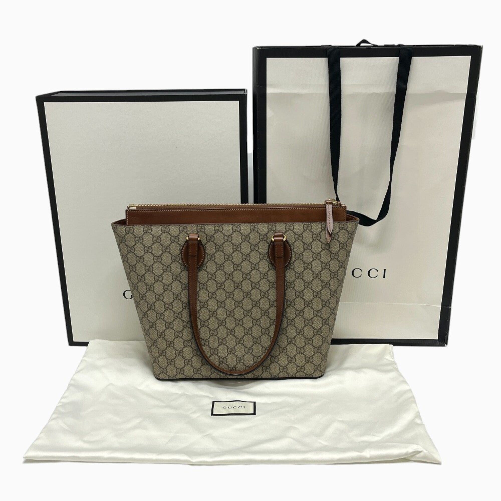 Gucci Beige Gg Canvas Handbag Shopping Bag Tote Bag (Pre-Owned)