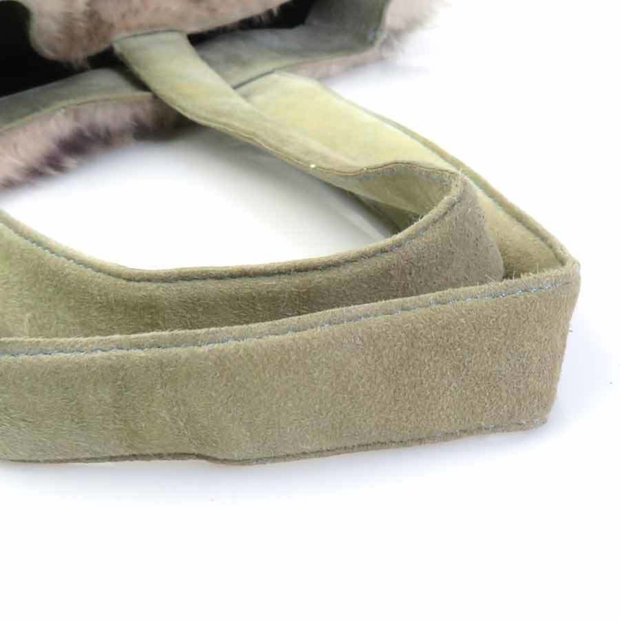 Chanel Beige Gray Fur Suede Handbag Tote Bag (Pre-Owned)
