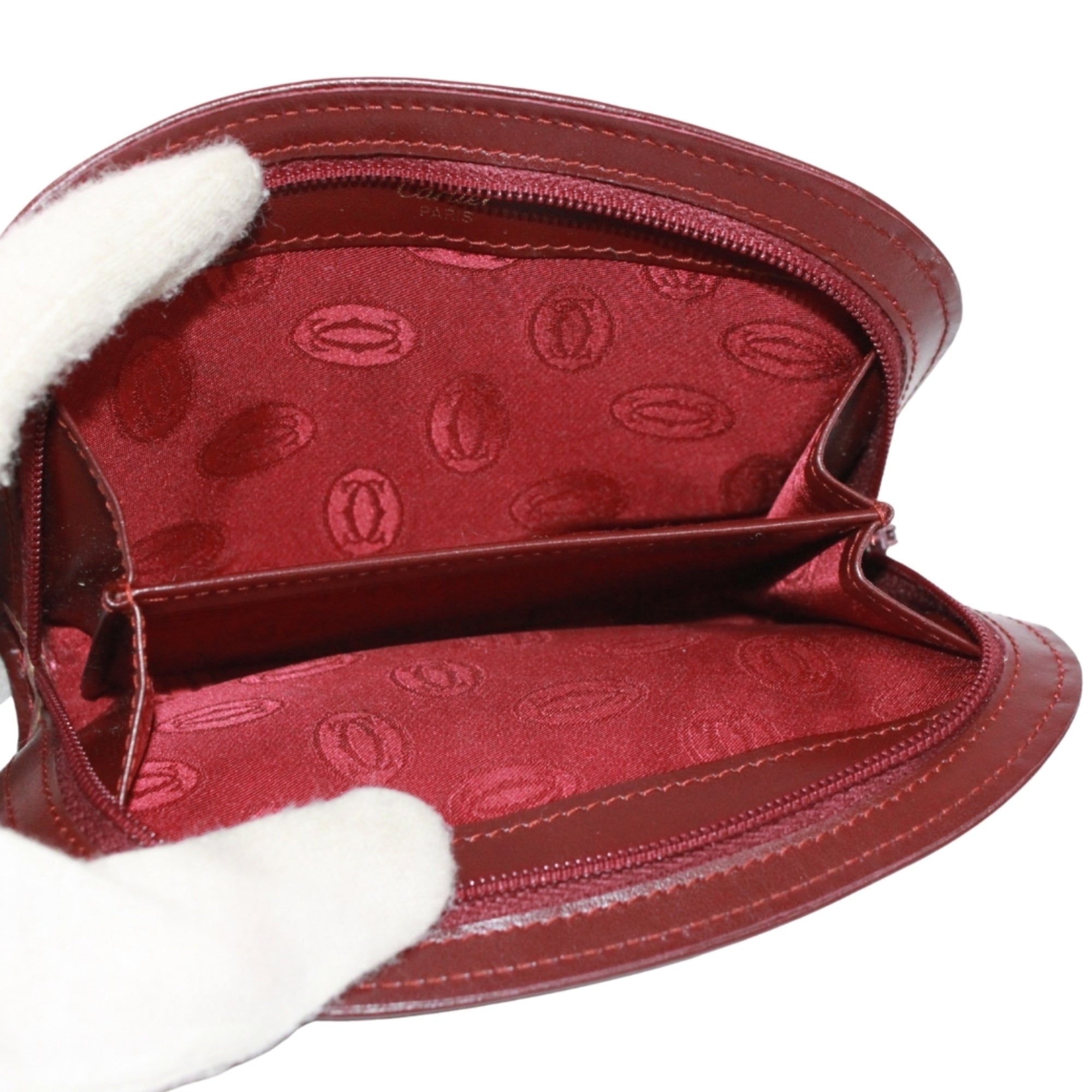Cartier Bordeaux Leather Coin Purse/Coin Case (Pre-Owned)