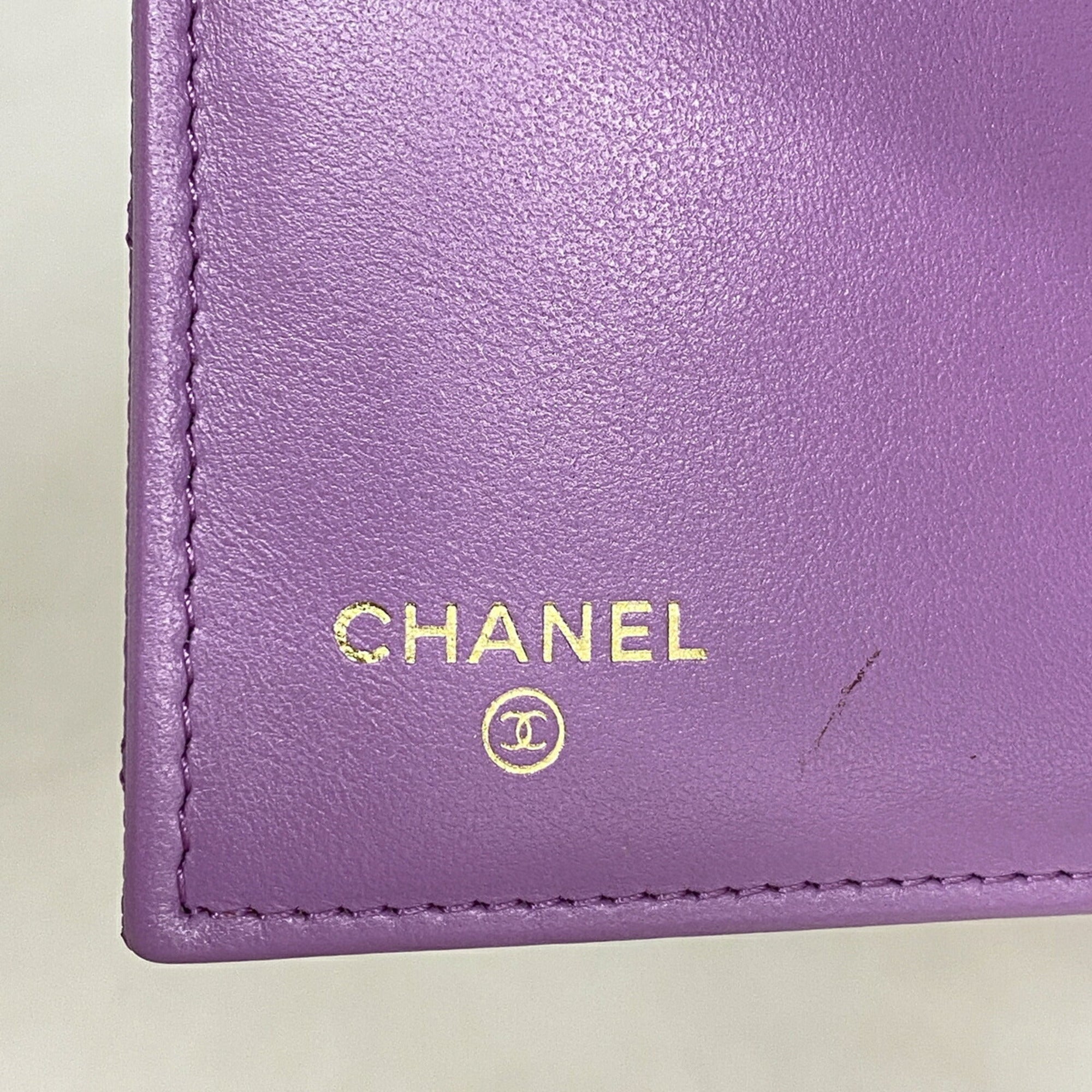 Chanel Purple Grained Calfskin Wallet (Tri-Fold) (Pre-Owned)