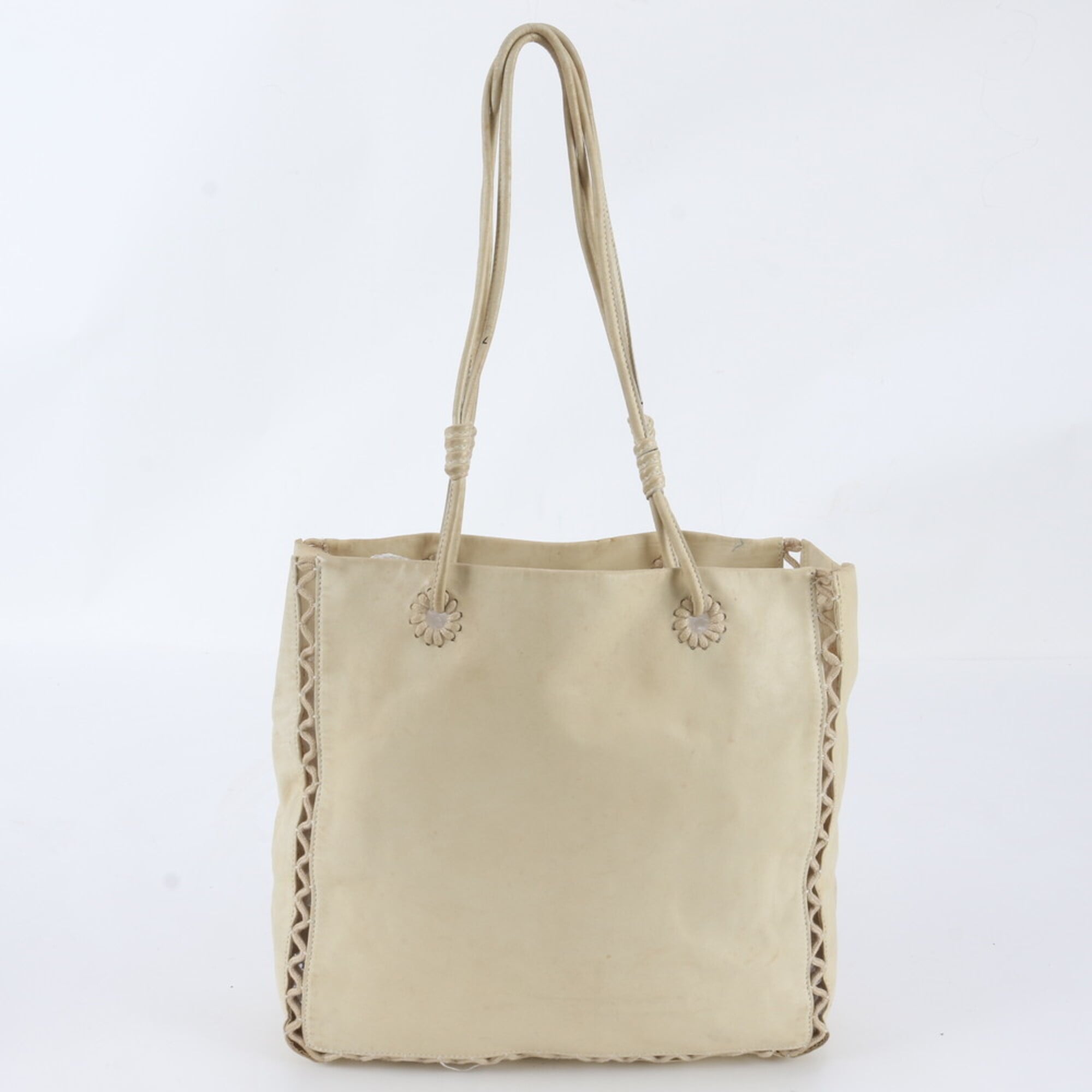 Prada Ivory Leather Handbag Shoulder Bag Tote Bag (Pre-Owned)