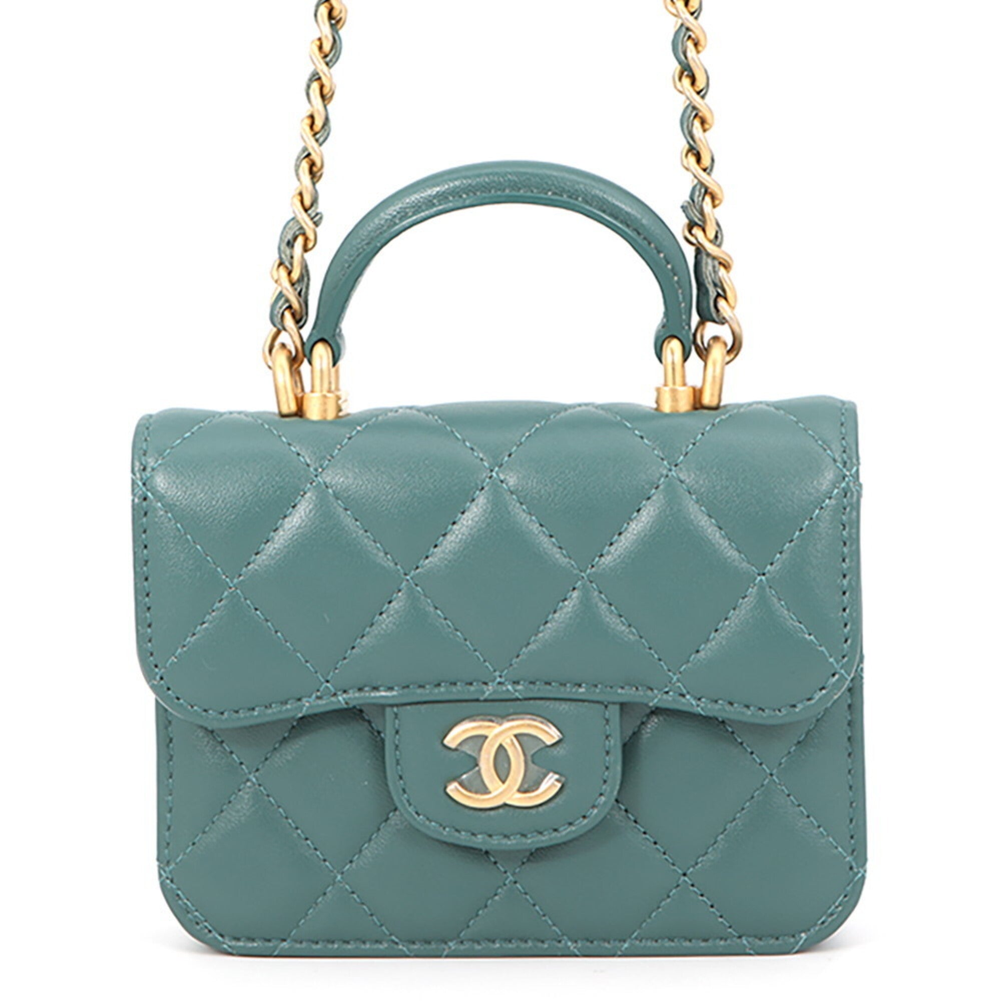 Chanel Green Leather Chain/Shoulder Wallet (Pre-Owned)