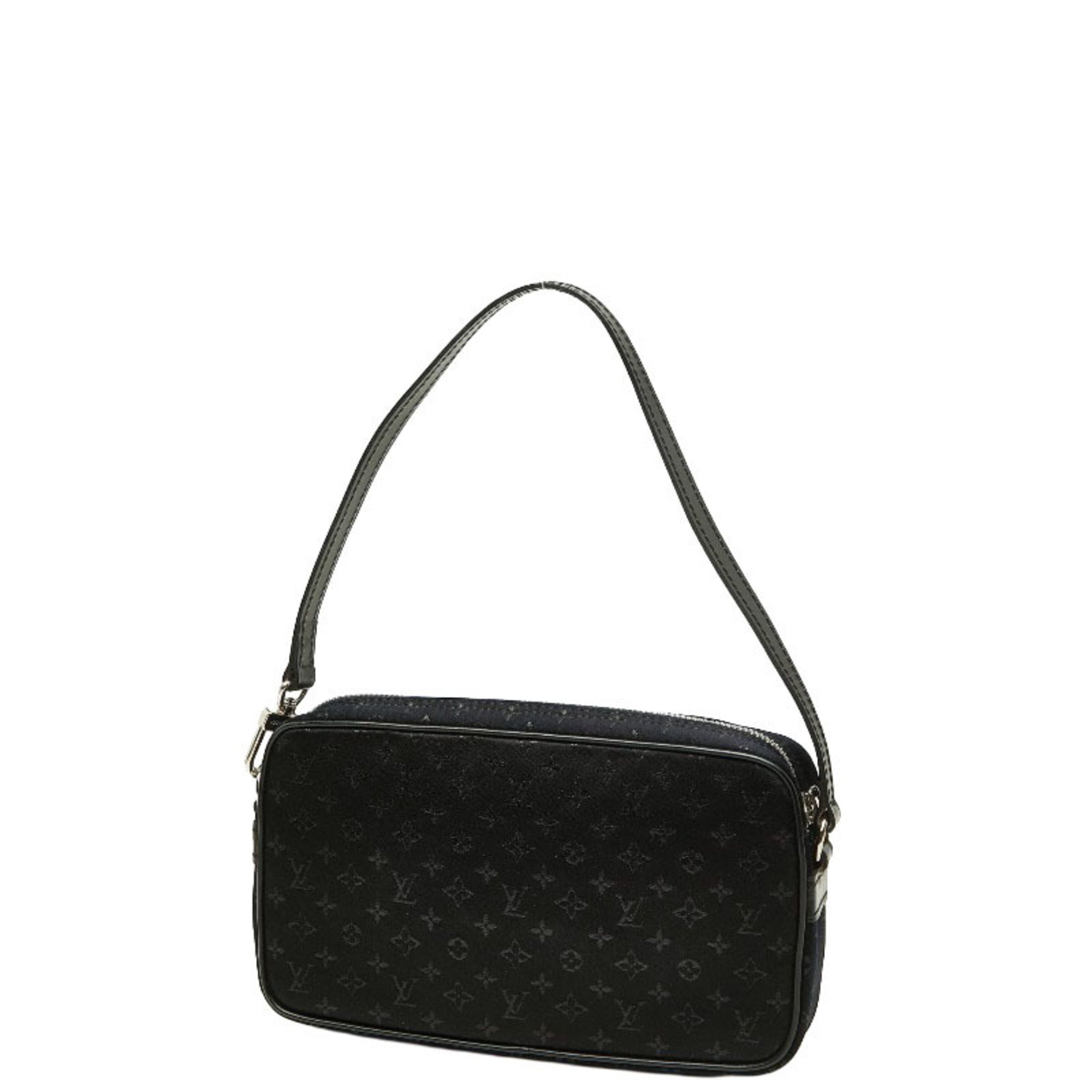 Louis Vuitton Black Satin Leather Handbag Pochette Shoulder Bag (Pre-Owned)