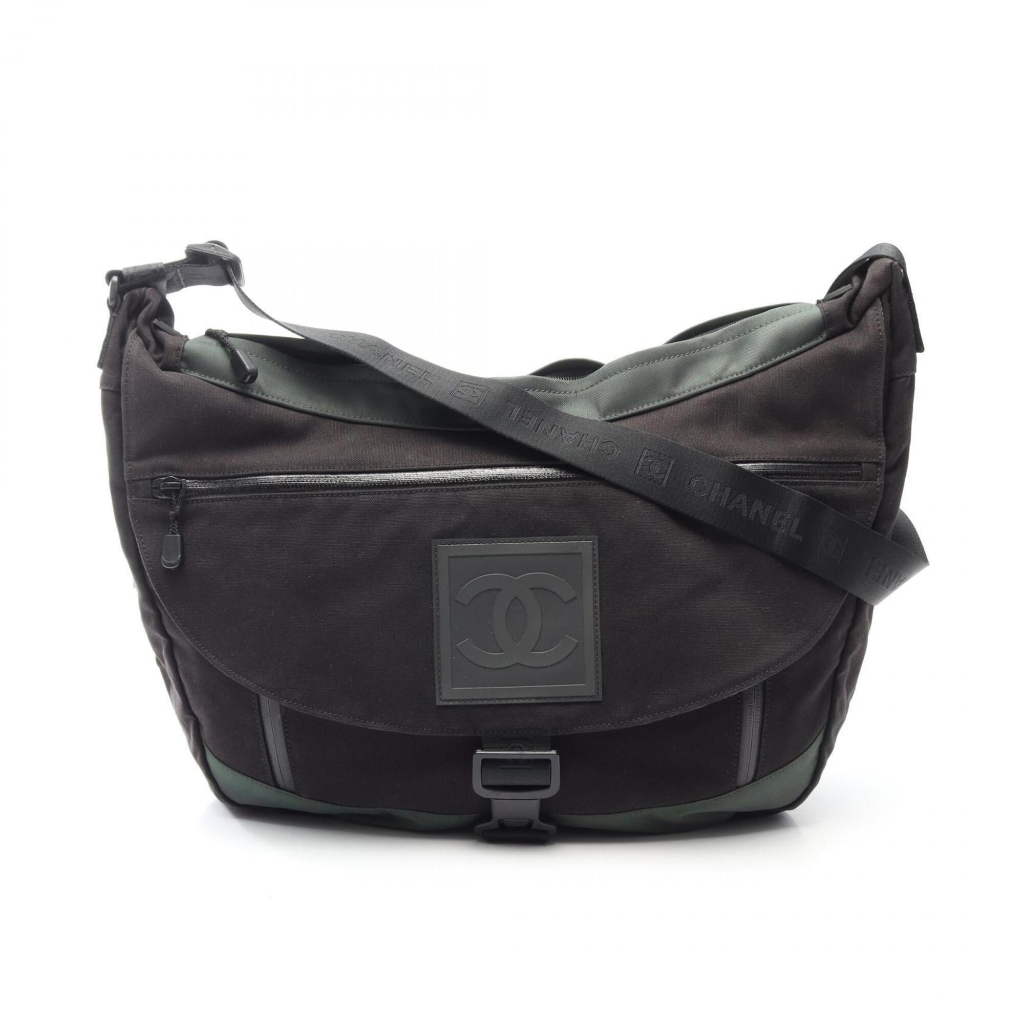 Chanel Black Green Canvas Handbag Messenger Bag Shoulder Bag (Pre-Owned)
