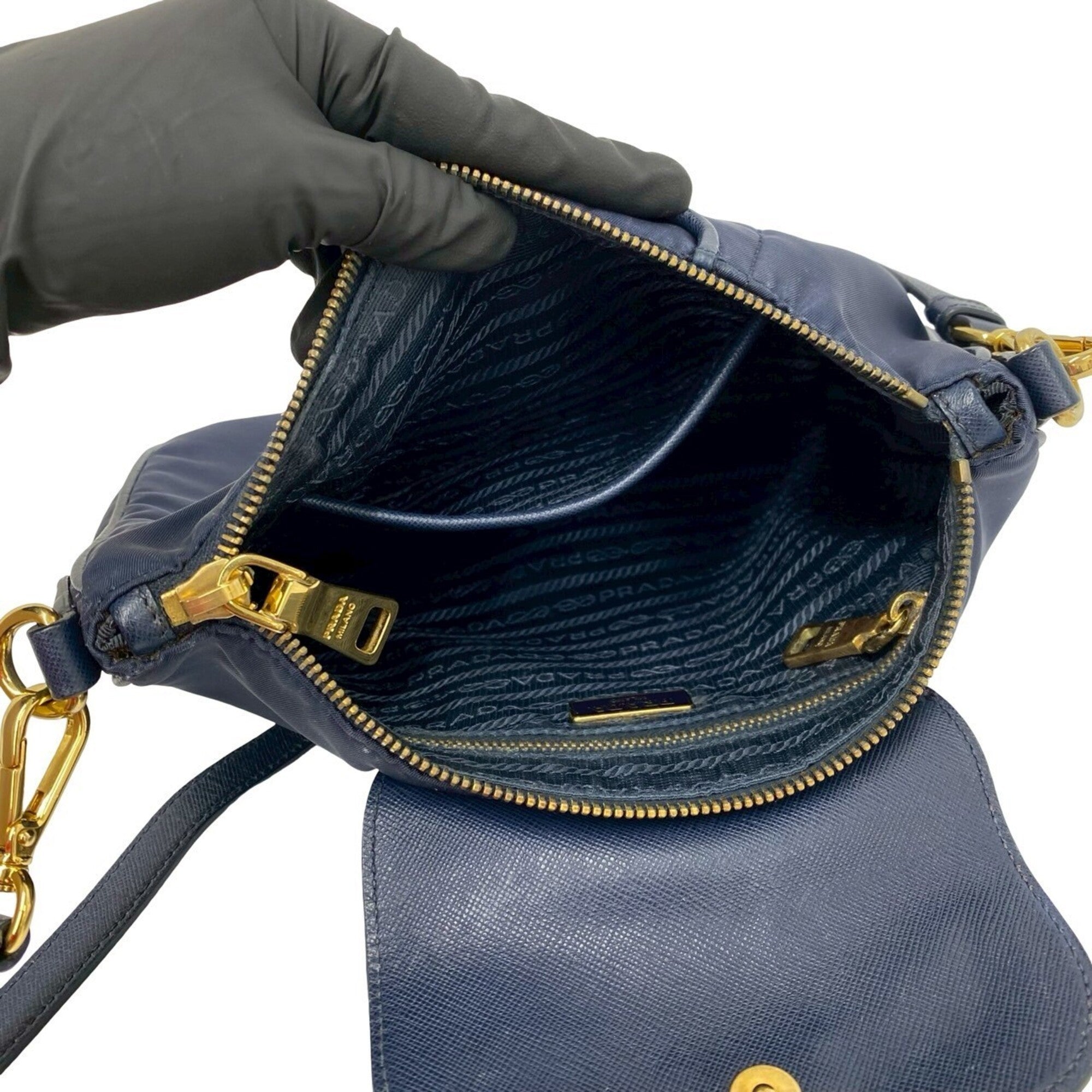 Prada Navy Nylon Leather Pochette Shoulder Bag (Pre-Owned)