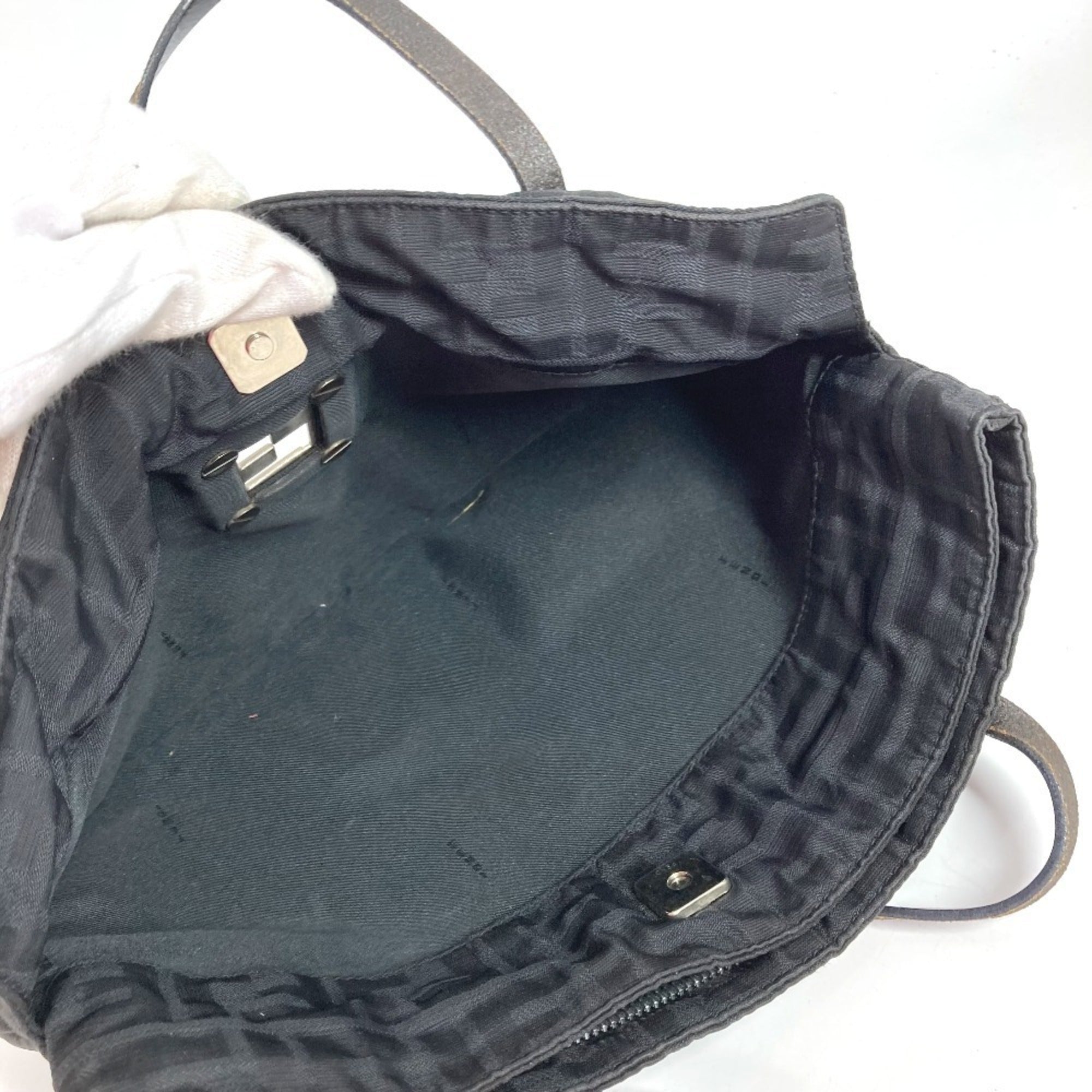 Fendi Black Leather Nylon Handbag Tote Bag (Pre-Owned)