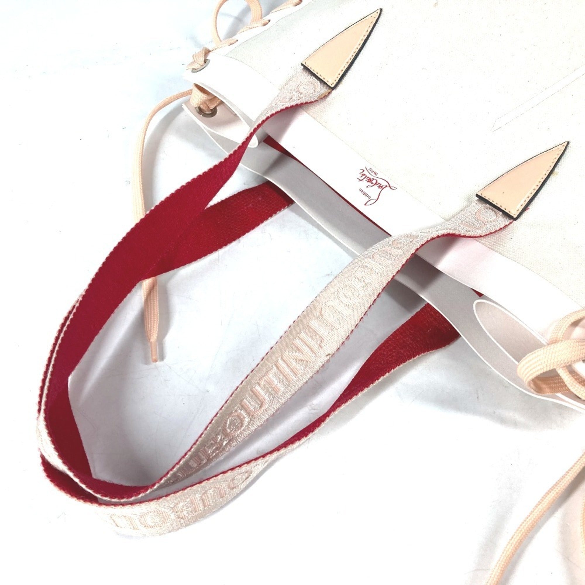 Christian Louboutin Pink White Canvas Leather Shoulder Bag Tote Bag (Pre-Owned)