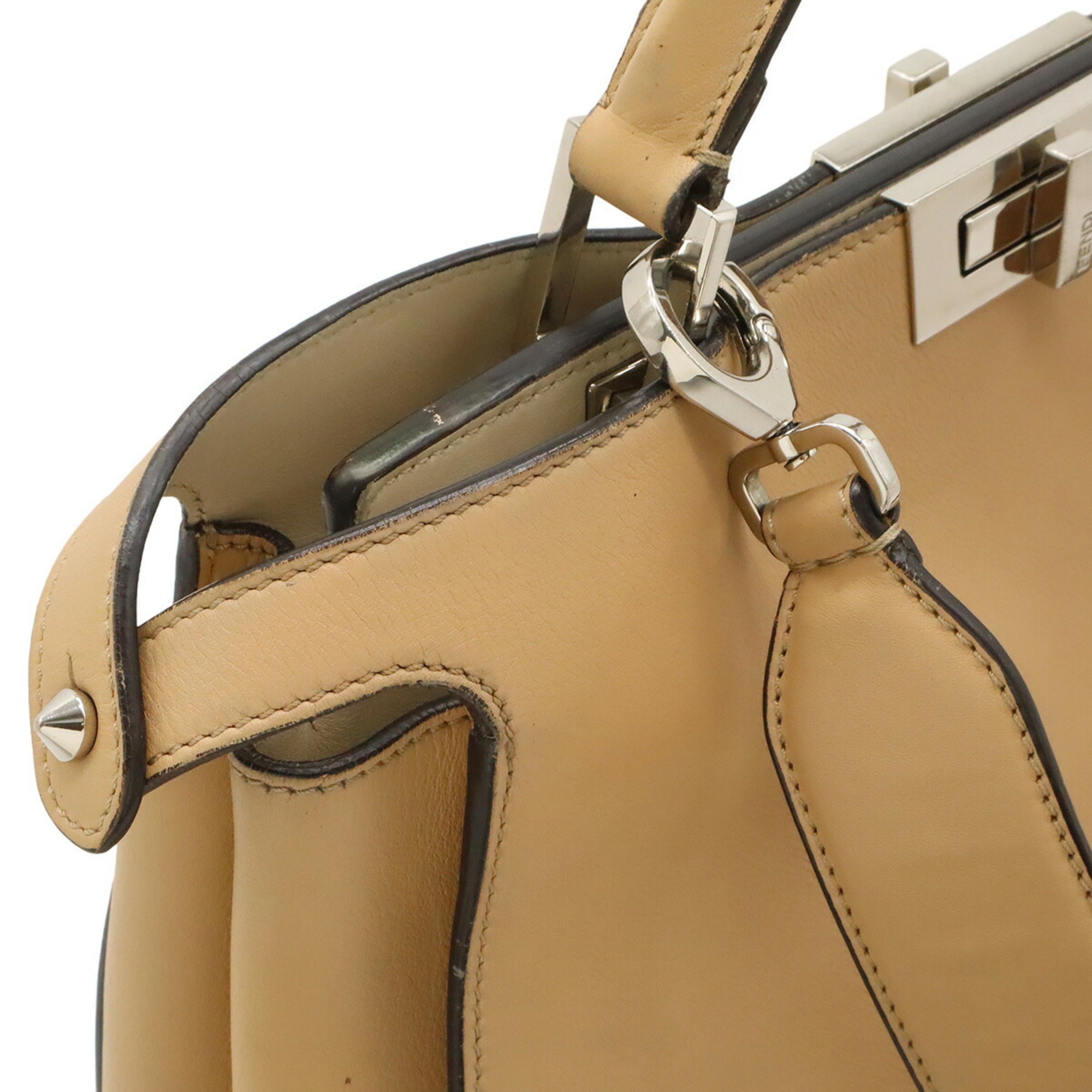 Fendi Peekaboo Beige Leather Handbag Shoulder Bag (Pre-Owned)