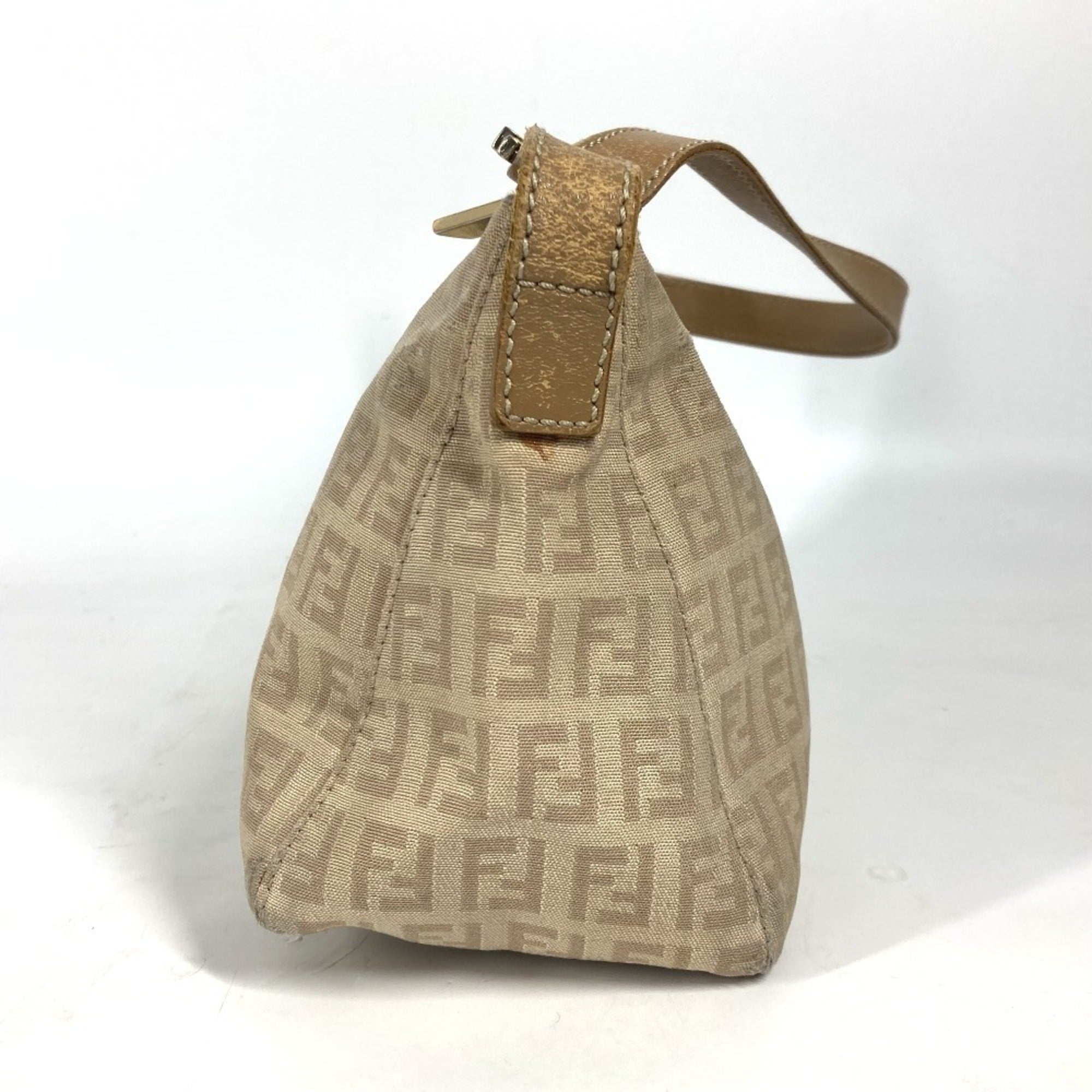 Fendi Beige Leather Canvas Shoulder Bag (Pre-Owned)