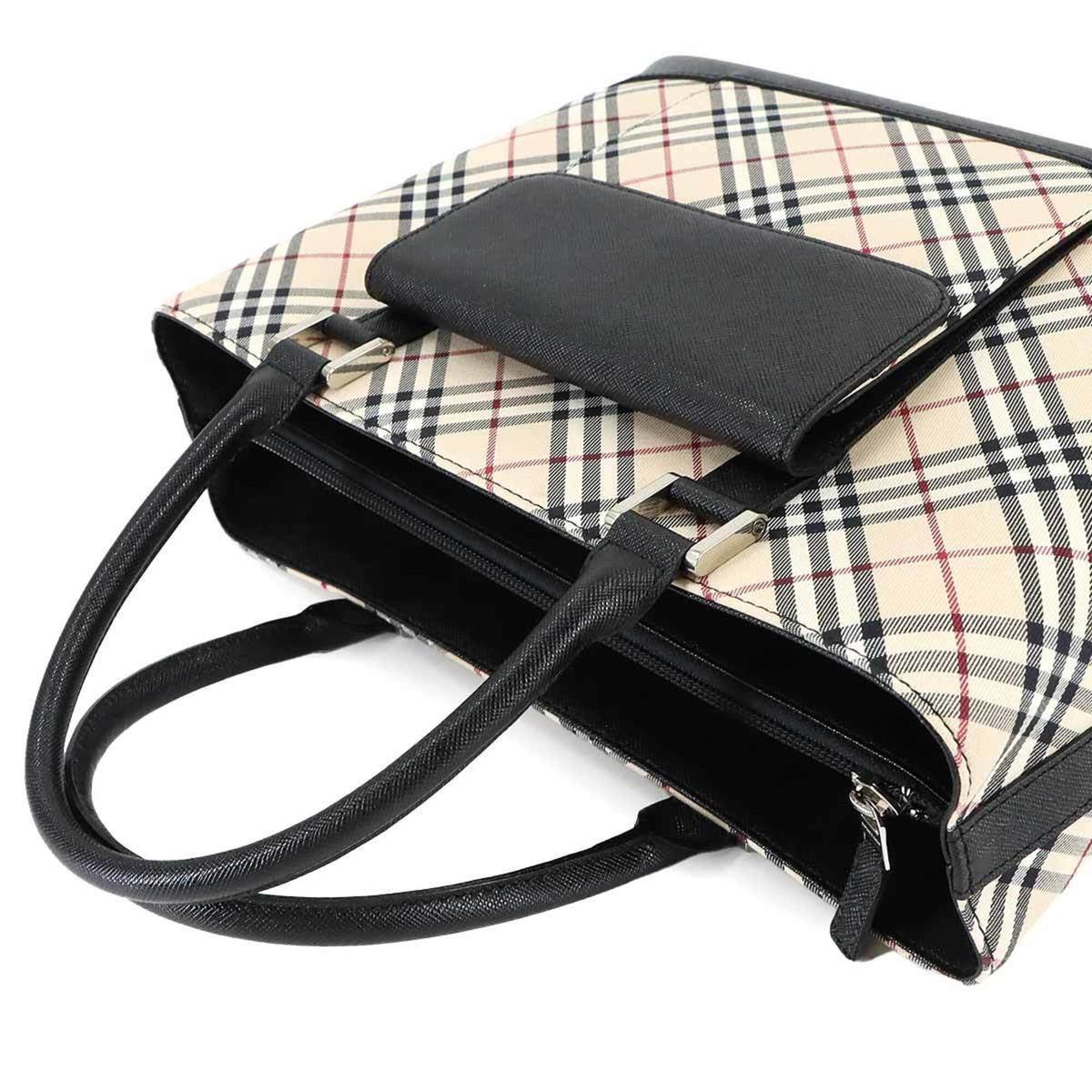 Burberry Beige Black Canvas Handbag (Pre-Owned)
