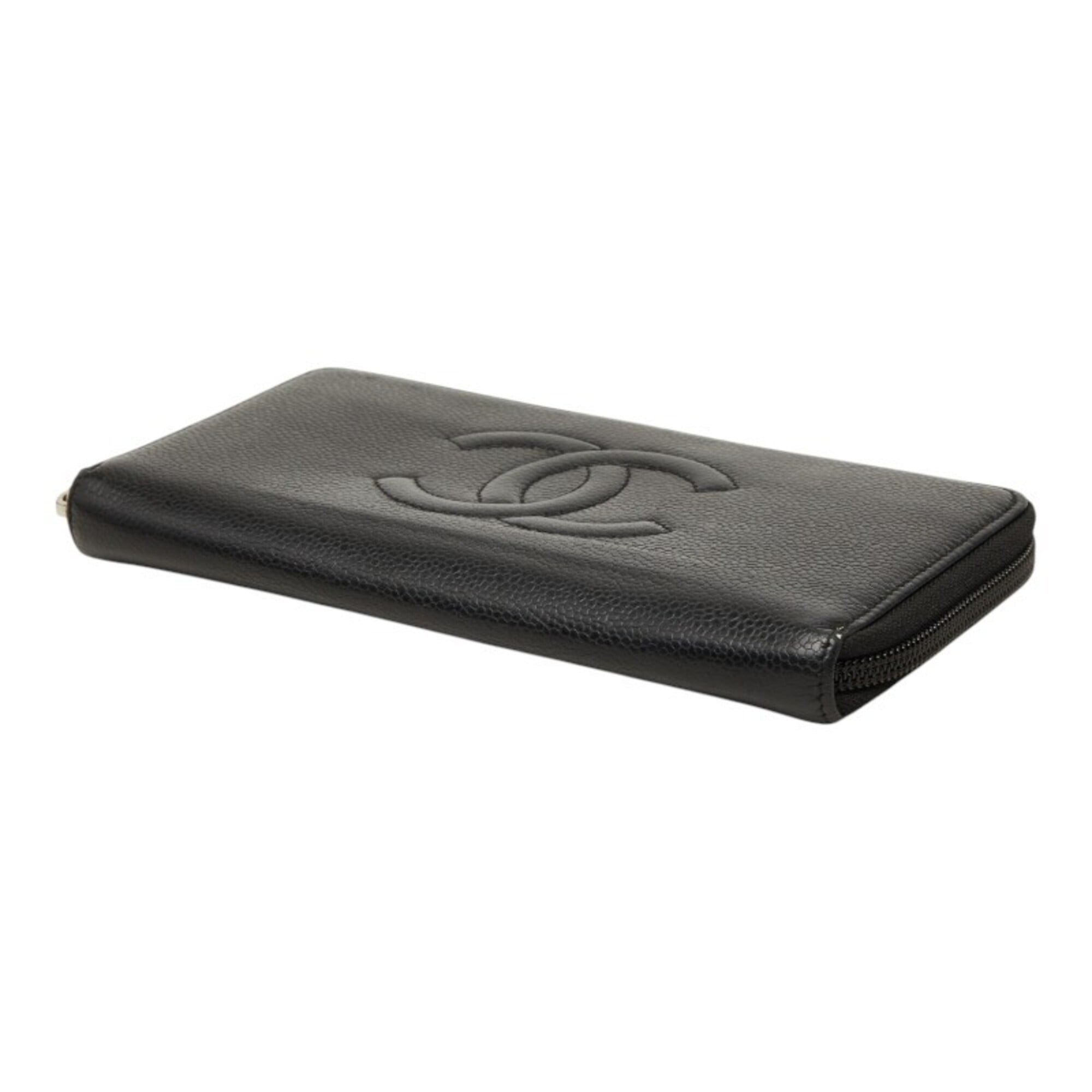 Chanel Black Grained Calfskin Long Wallet (Bi-Fold) (Pre-Owned)