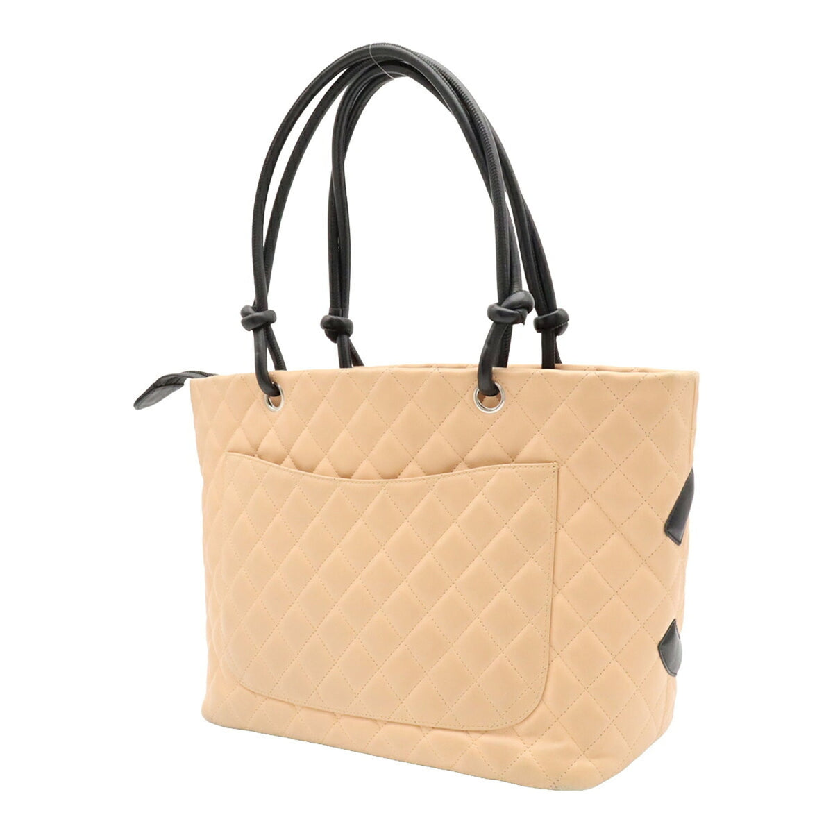Chanel Beige Black Leather Shoulder Bag Tote Bag (Pre-Owned)