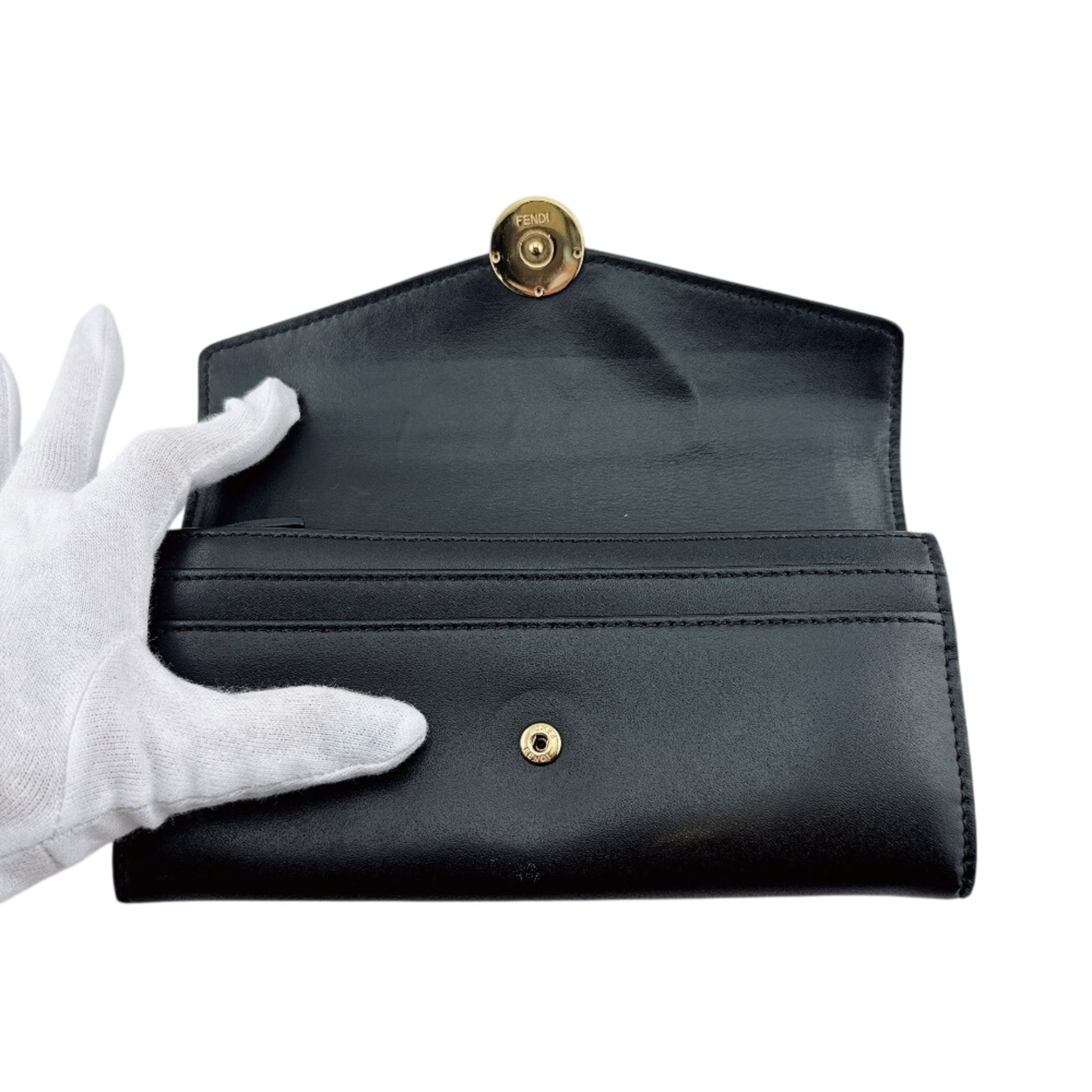 Fendi Black Leather Long Wallet (Bi-Fold) (Pre-Owned)