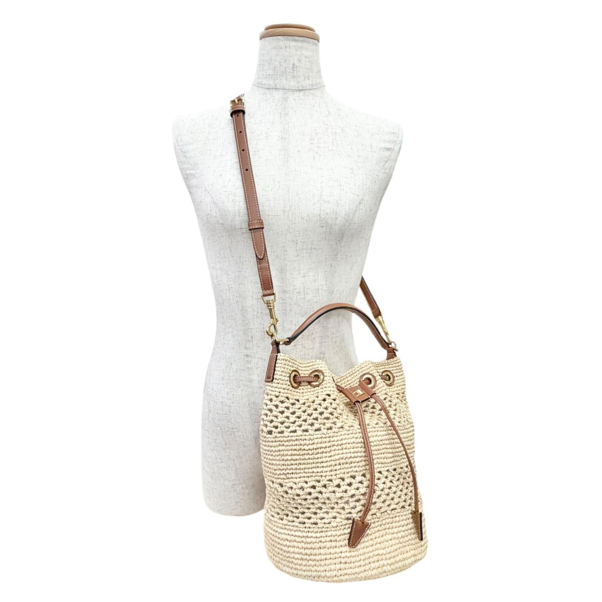 Celine Brown Raffia Leather Shoulder Bag (Pre-Owned)