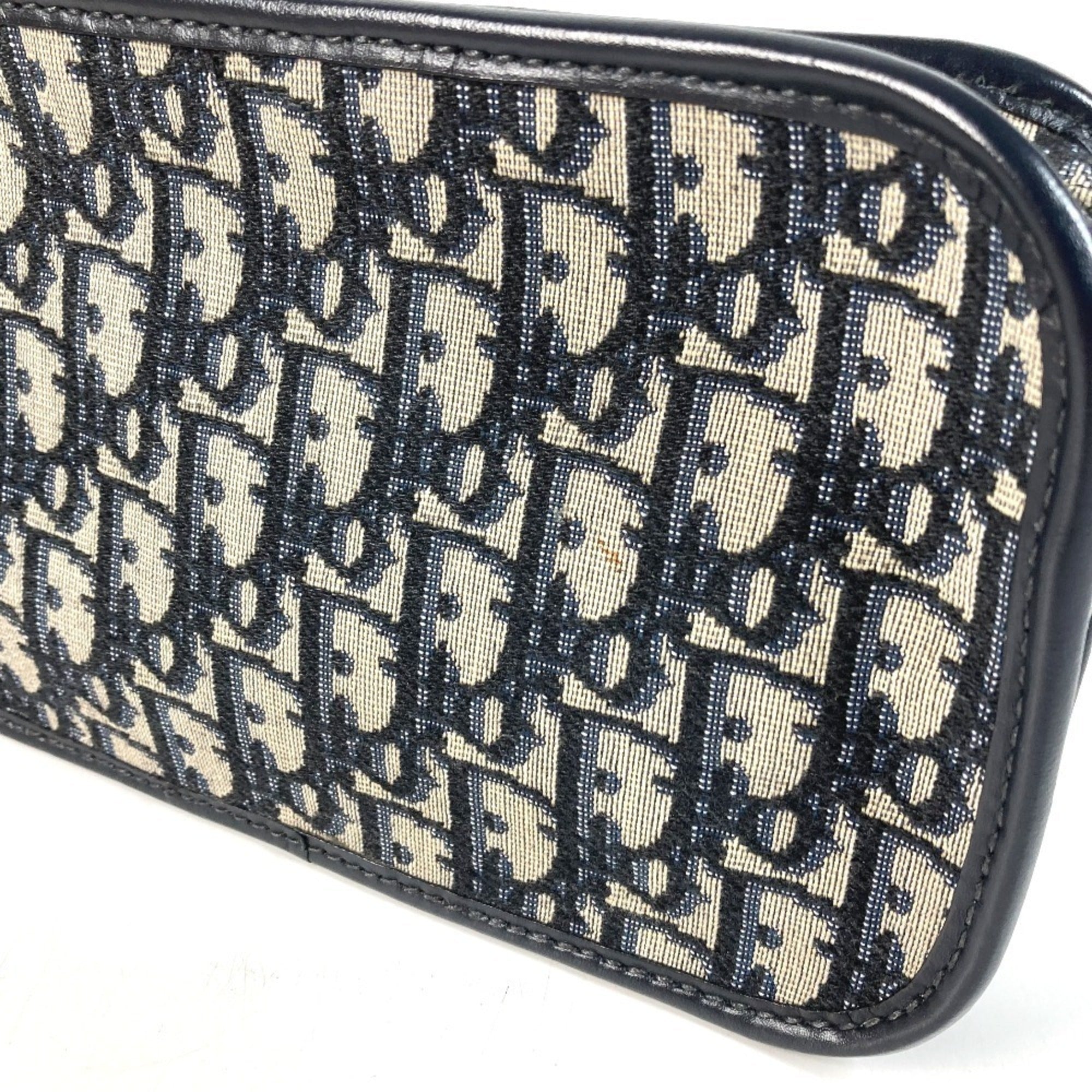 Christian Dior Navy Leather Canvas Clutch Bag Handbag Pouch (Pre-Owned)