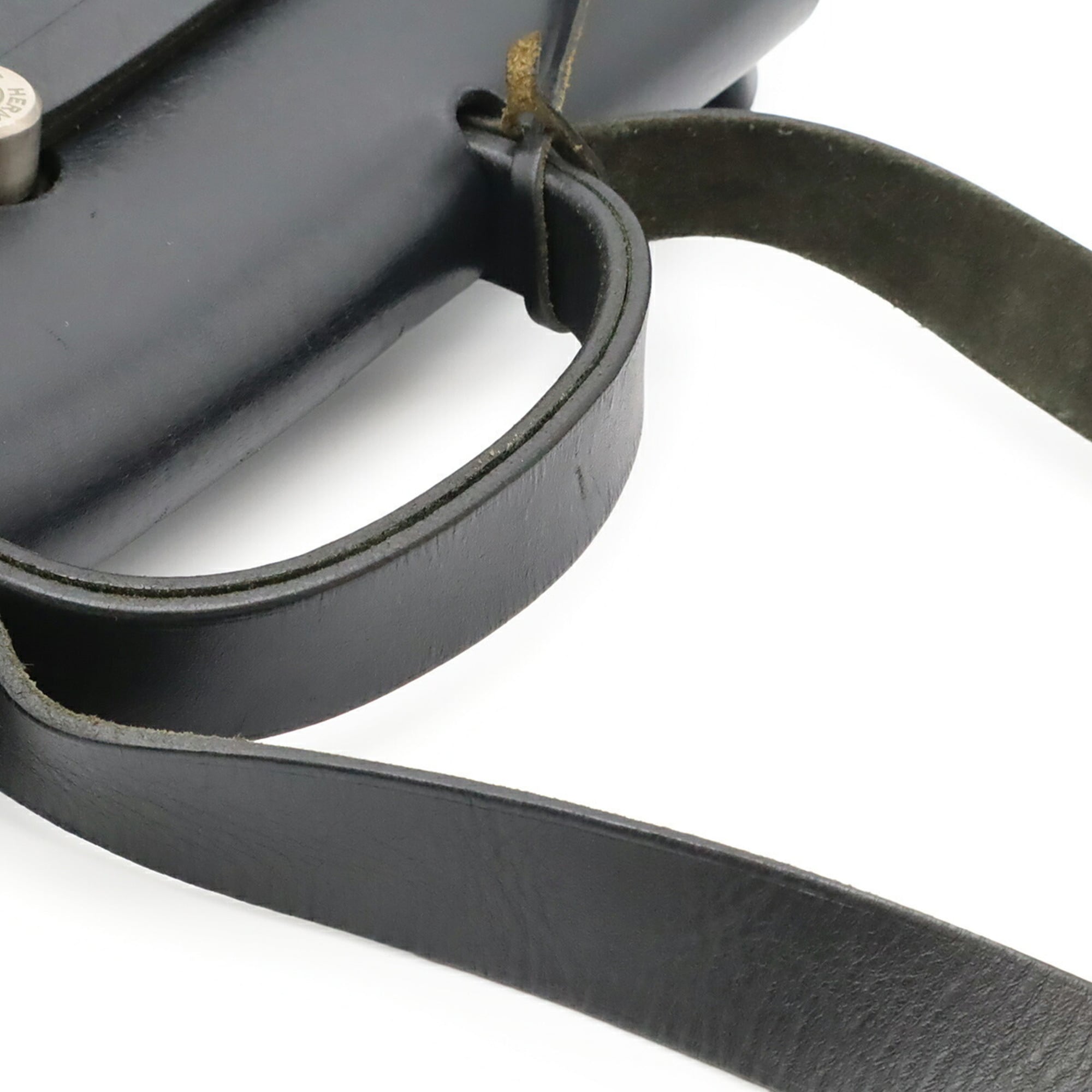 Hermes Black Toile Officier Leather Handbag Shoulder Bag (Pre-Owned)