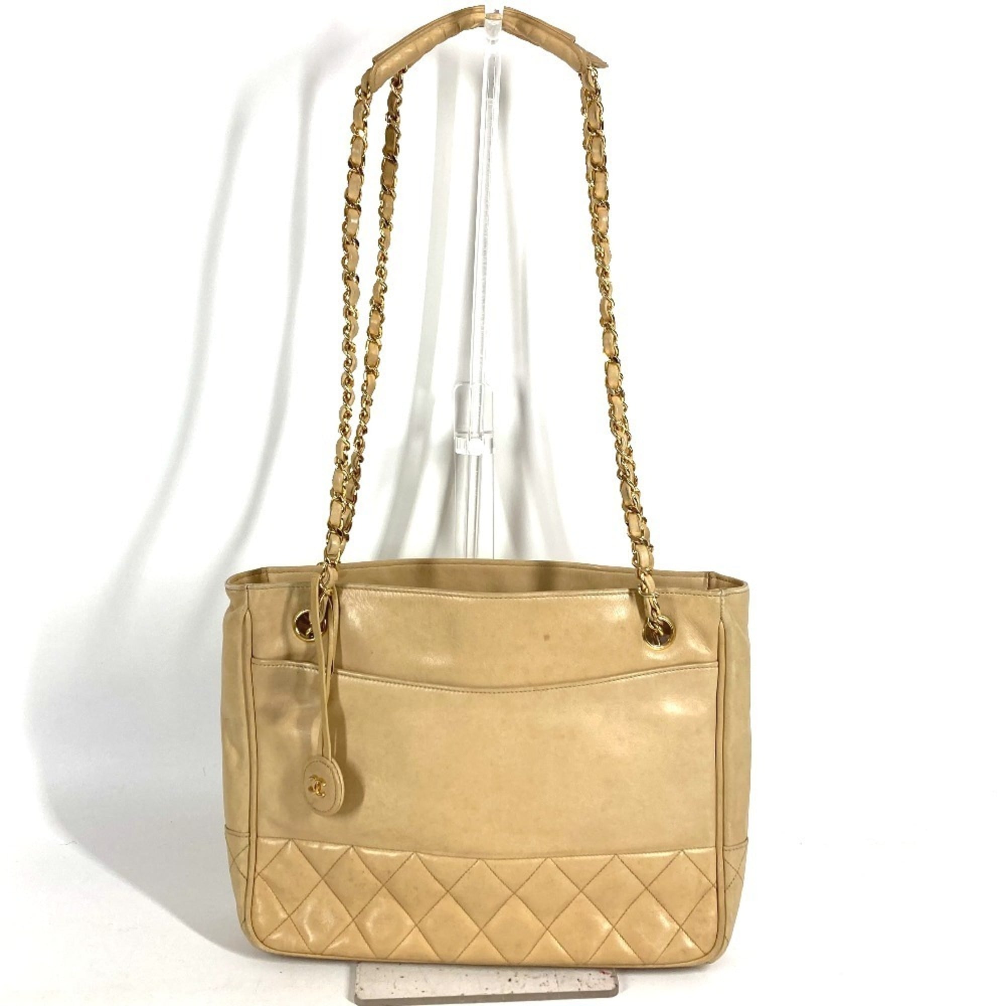 Chanel Beige Leather Shoulder Bag Tote Bag (Pre-Owned)