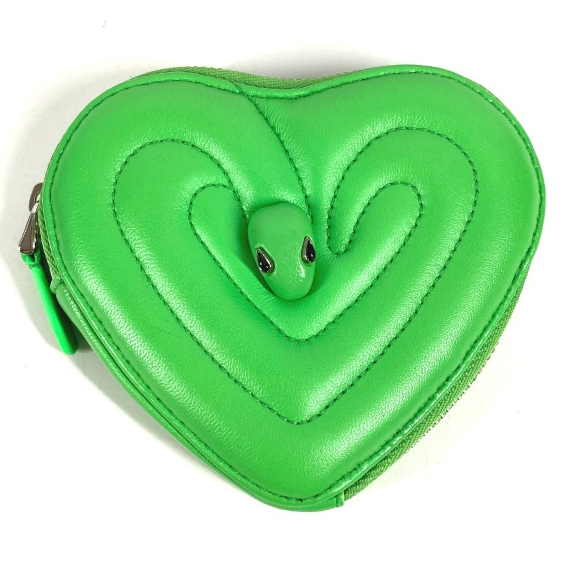 Bvlgari Green Leather Coin Purse/Coin Case (Pre-Owned)
