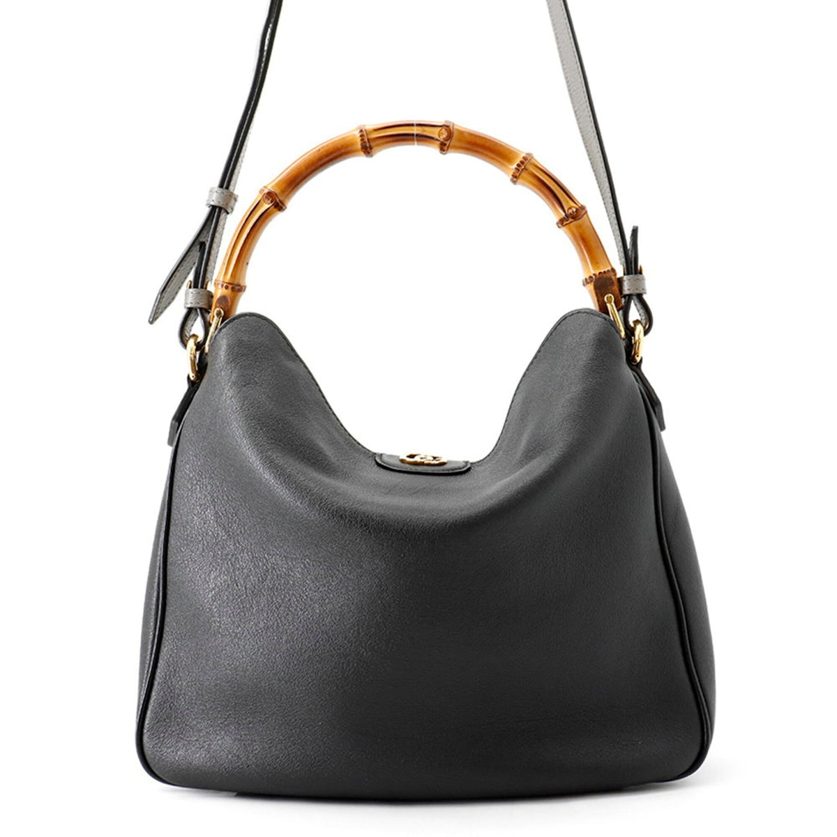 Gucci Black Gray Leather Handbag (Pre-Owned)