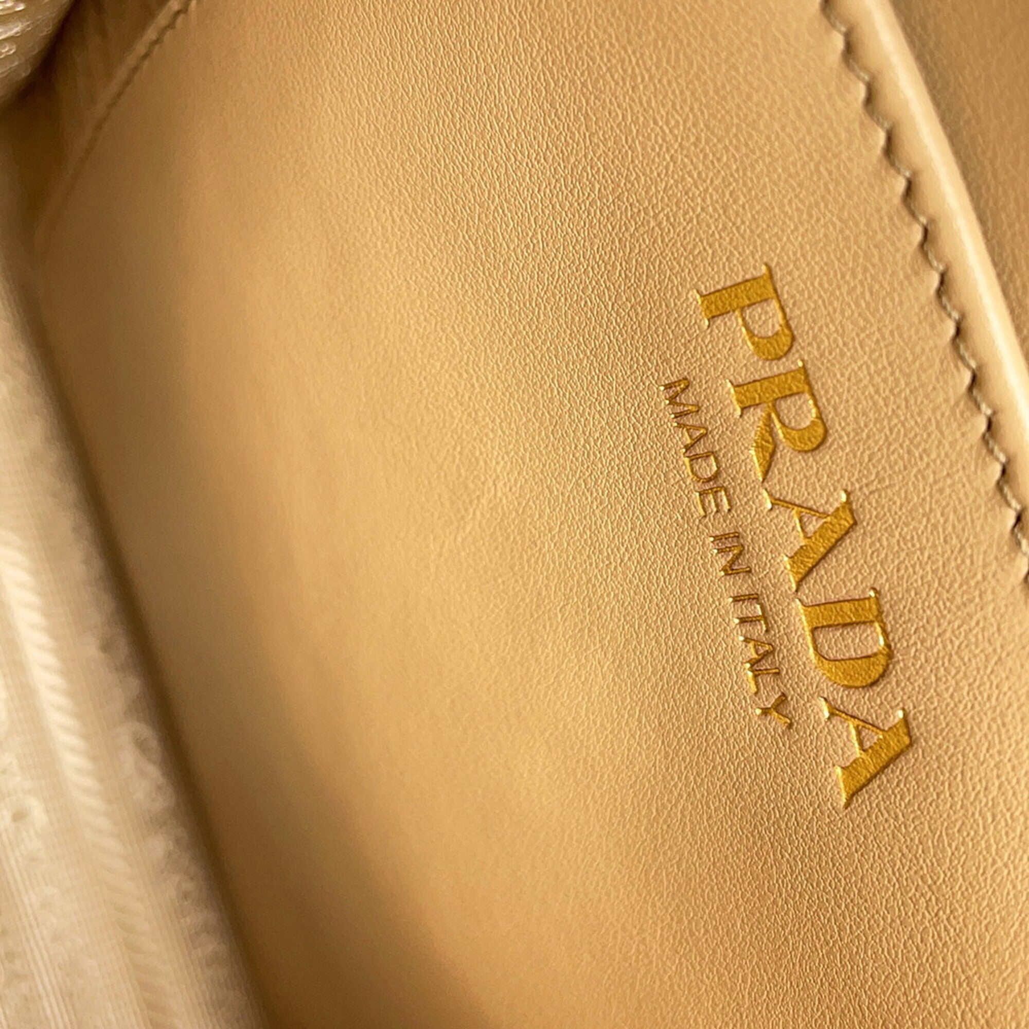 Prada Beige White Canvas Leather Handbag Shoulder Bag (Pre-Owned)