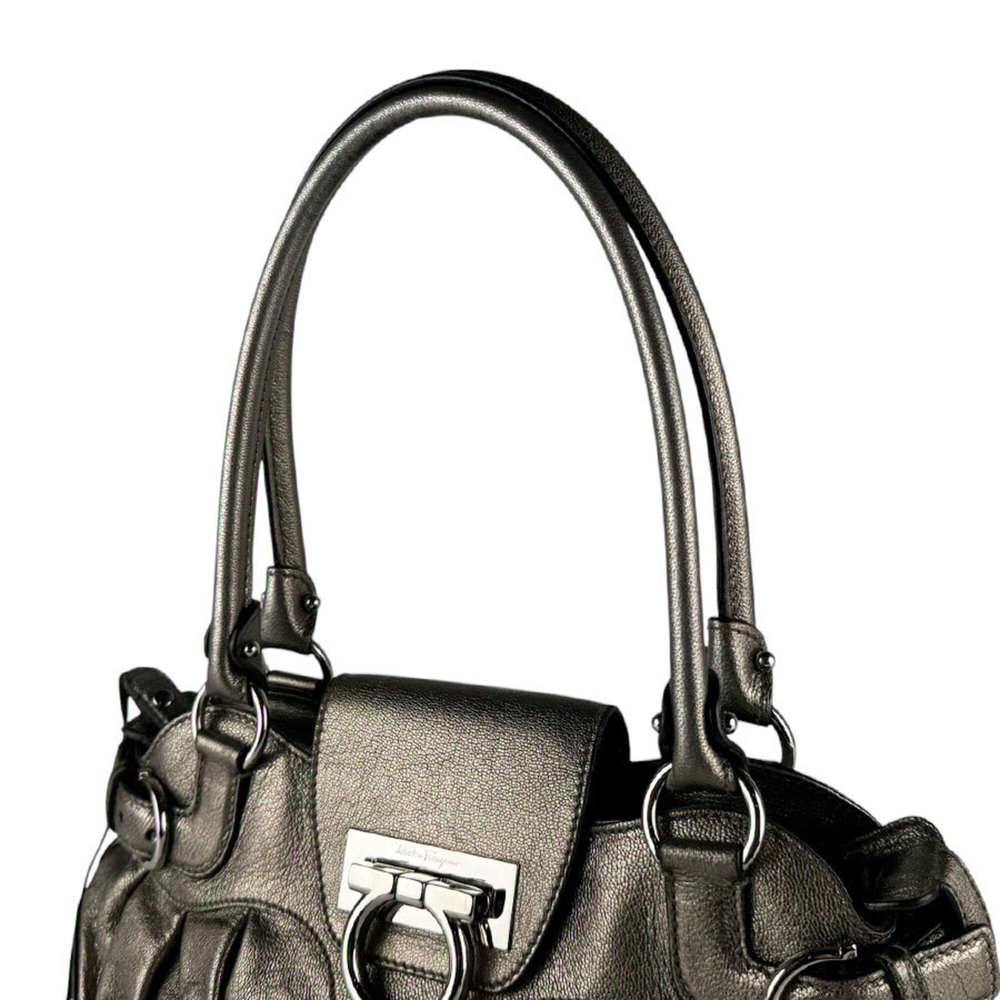 Salvatore Ferragamo Khaki Metallic Leather Handbag (Pre-Owned)
