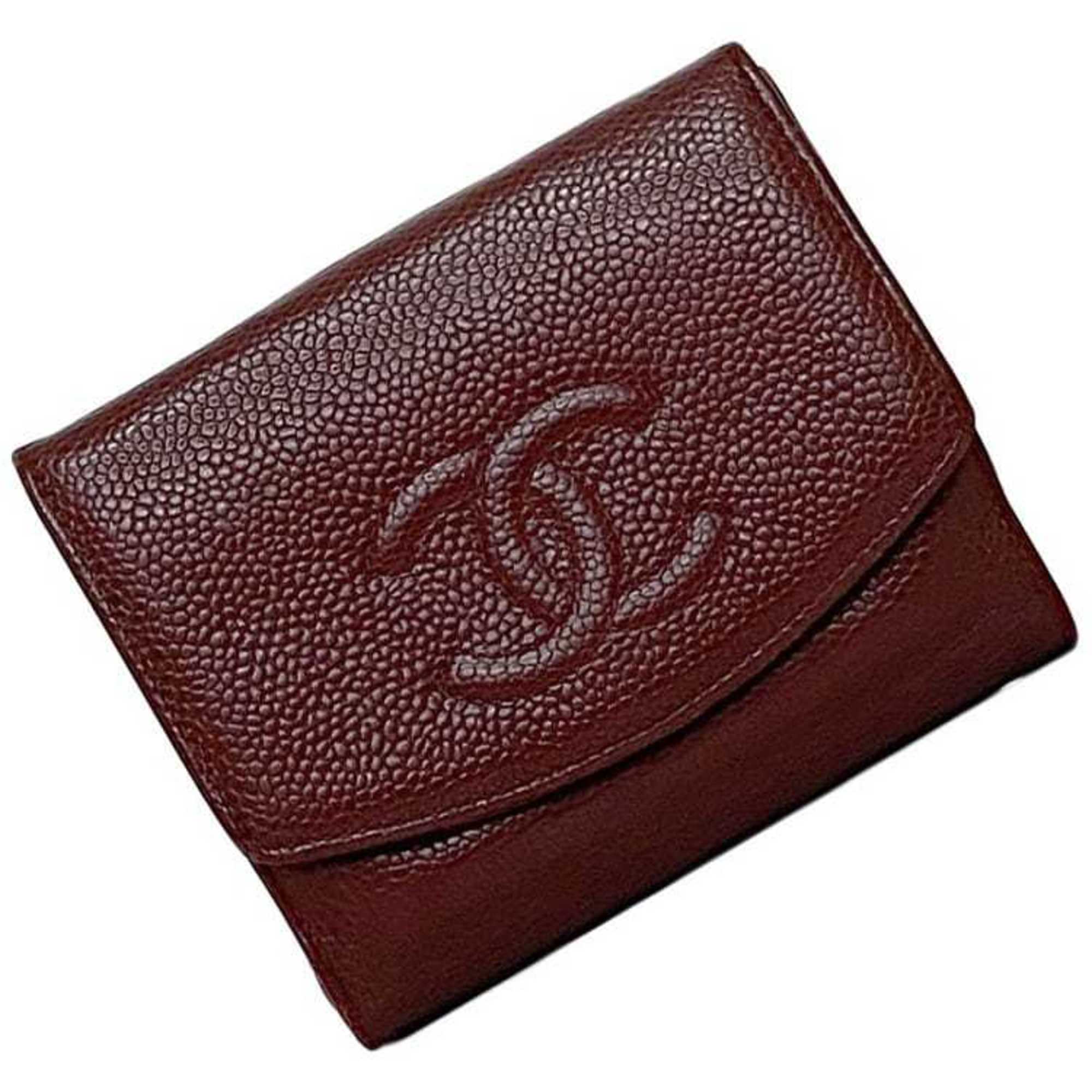 Chanel Red Color Grained Calfskin Leather Wallet (Bi-Fold) (Pre-Owned)