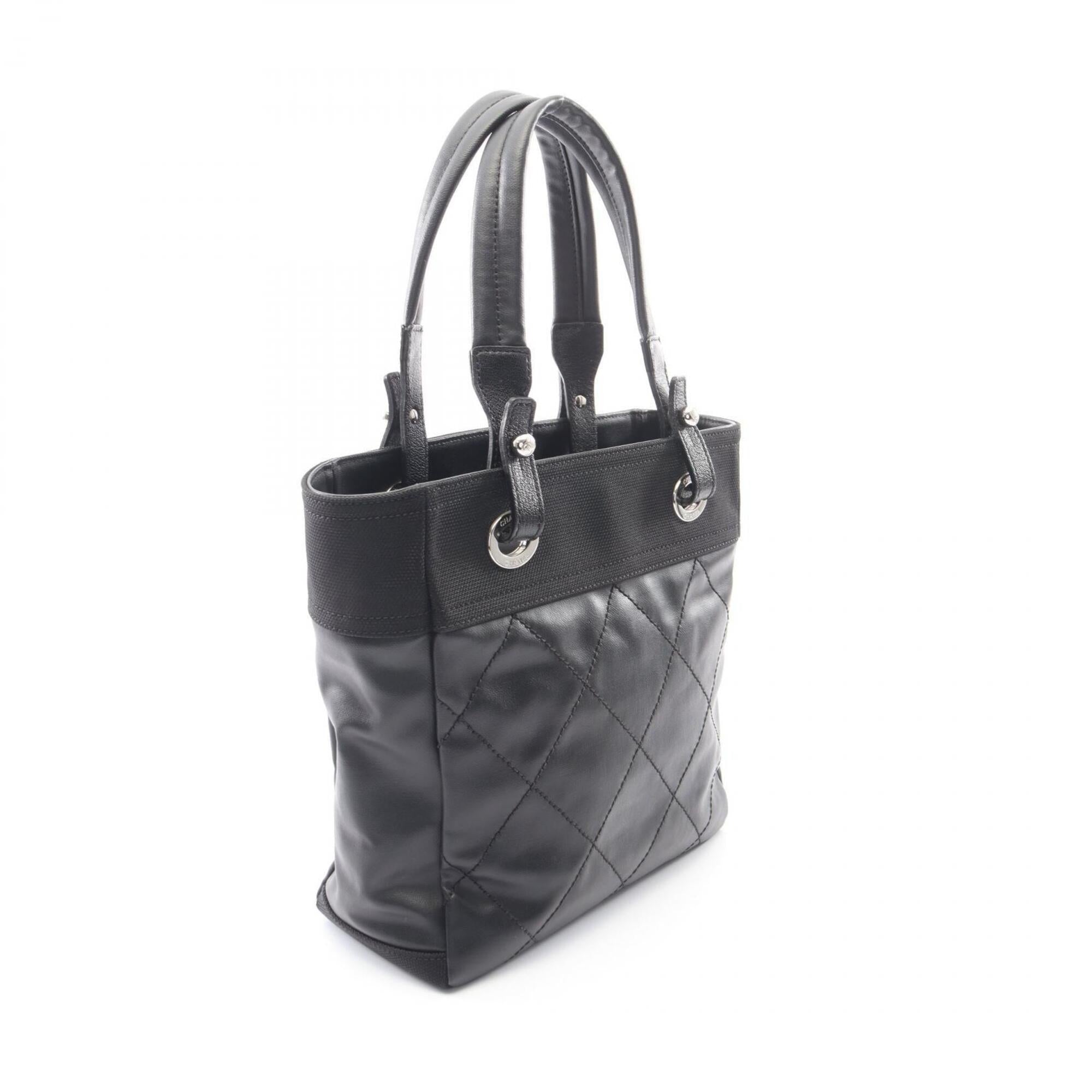 Chanel Black Coated Canvas Leather Handbag Tote Bag (Pre-Owned)