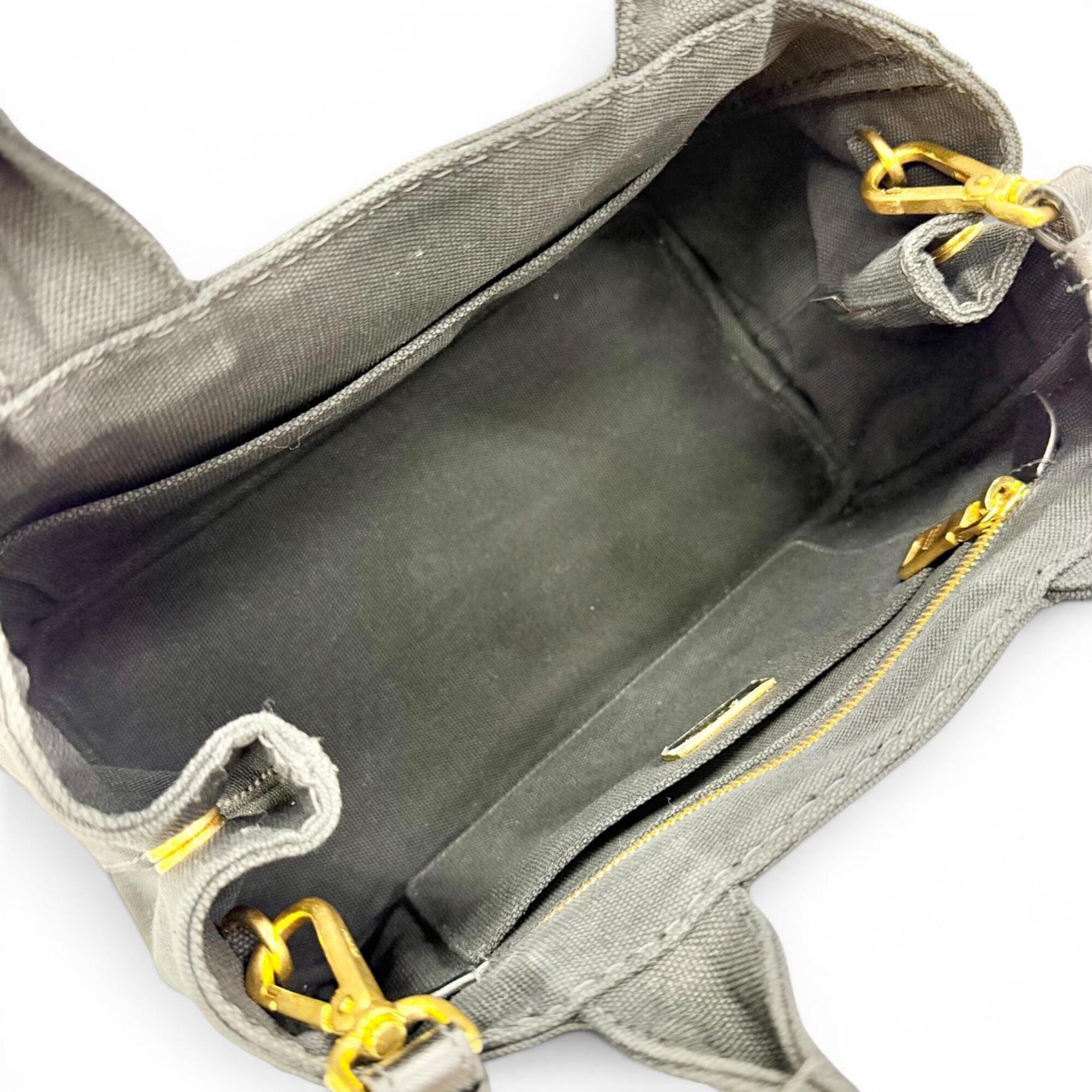 Prada Black Leather Canvas Tote Bag (Pre-Owned)